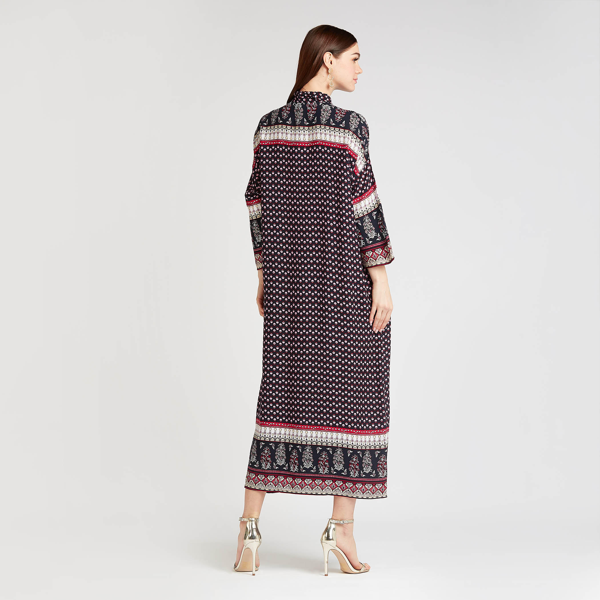 فستان قميص ميدي بأكمام 3/4 وياقة واسعة وطبعات-women-clothing-dresses-image-3