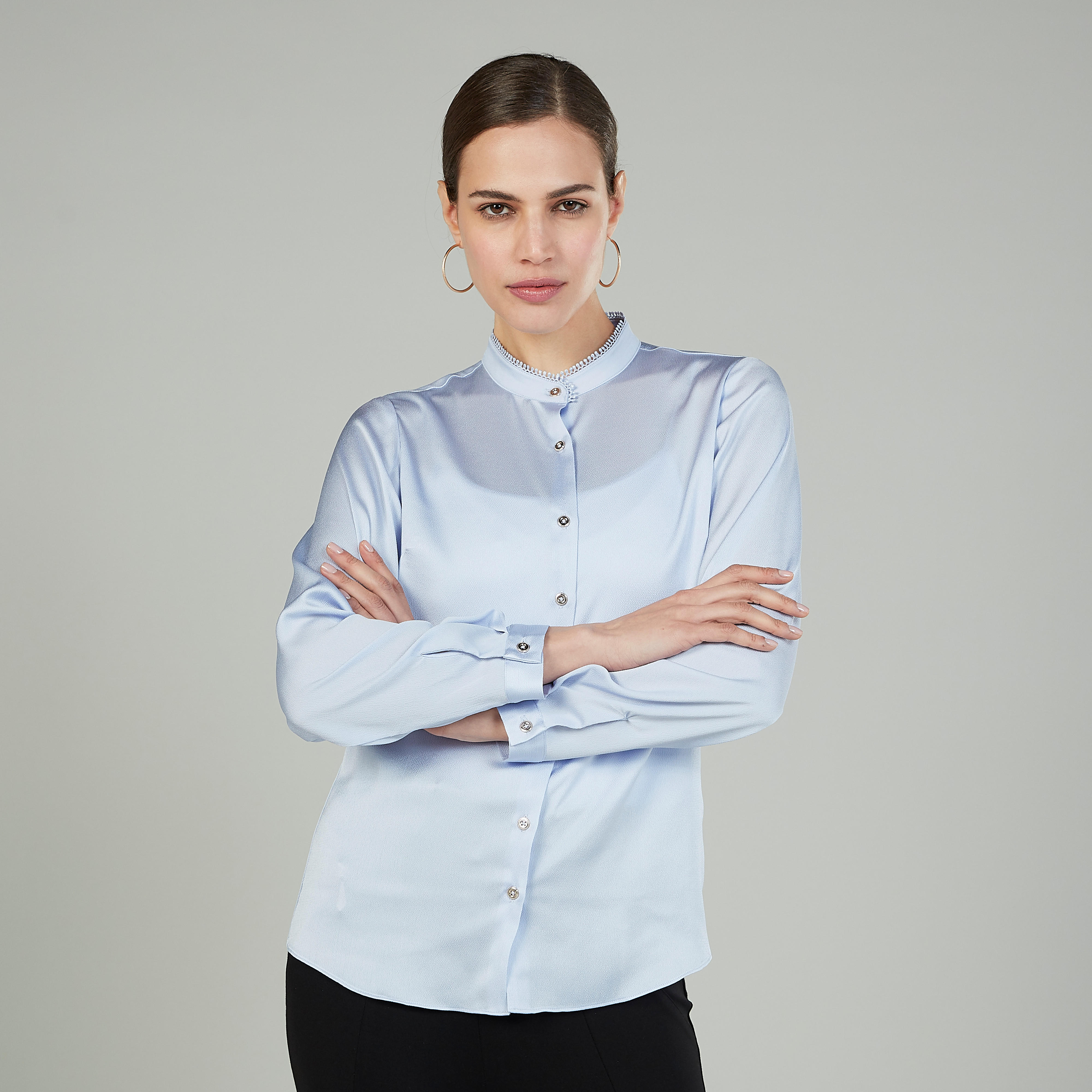 قميص سادة بأكمام طويلة وياقة ماندارين-women-clothing-shirtsandblouses-shirts-image-1