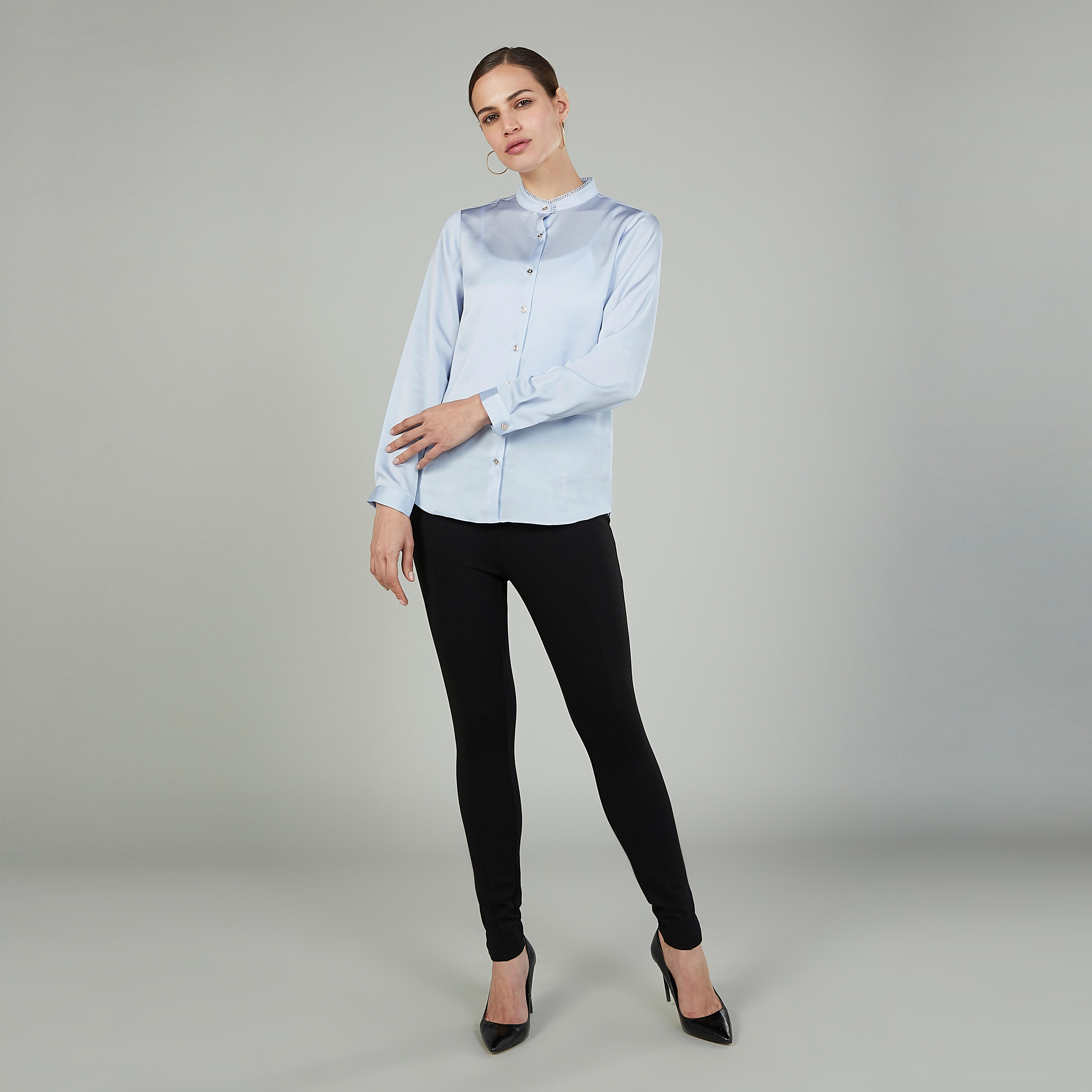 قميص سادة بأكمام طويلة وياقة ماندارين-women-clothing-shirtsandblouses-shirts-image-2