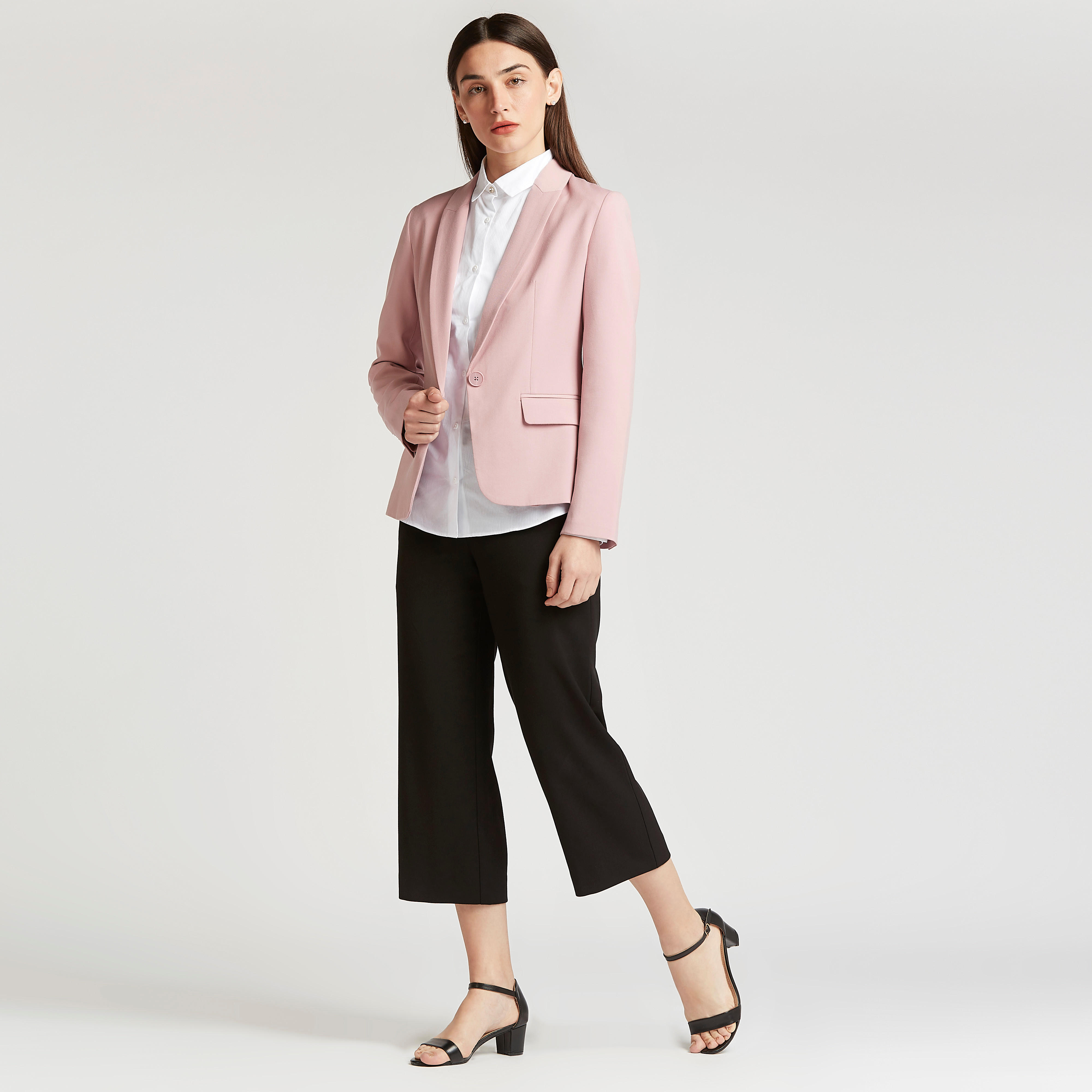 جاكيت بليزر سادة بياقة مطوية وأكمام طويلة-women-clothing-coatsandjackets-blazers-image-2