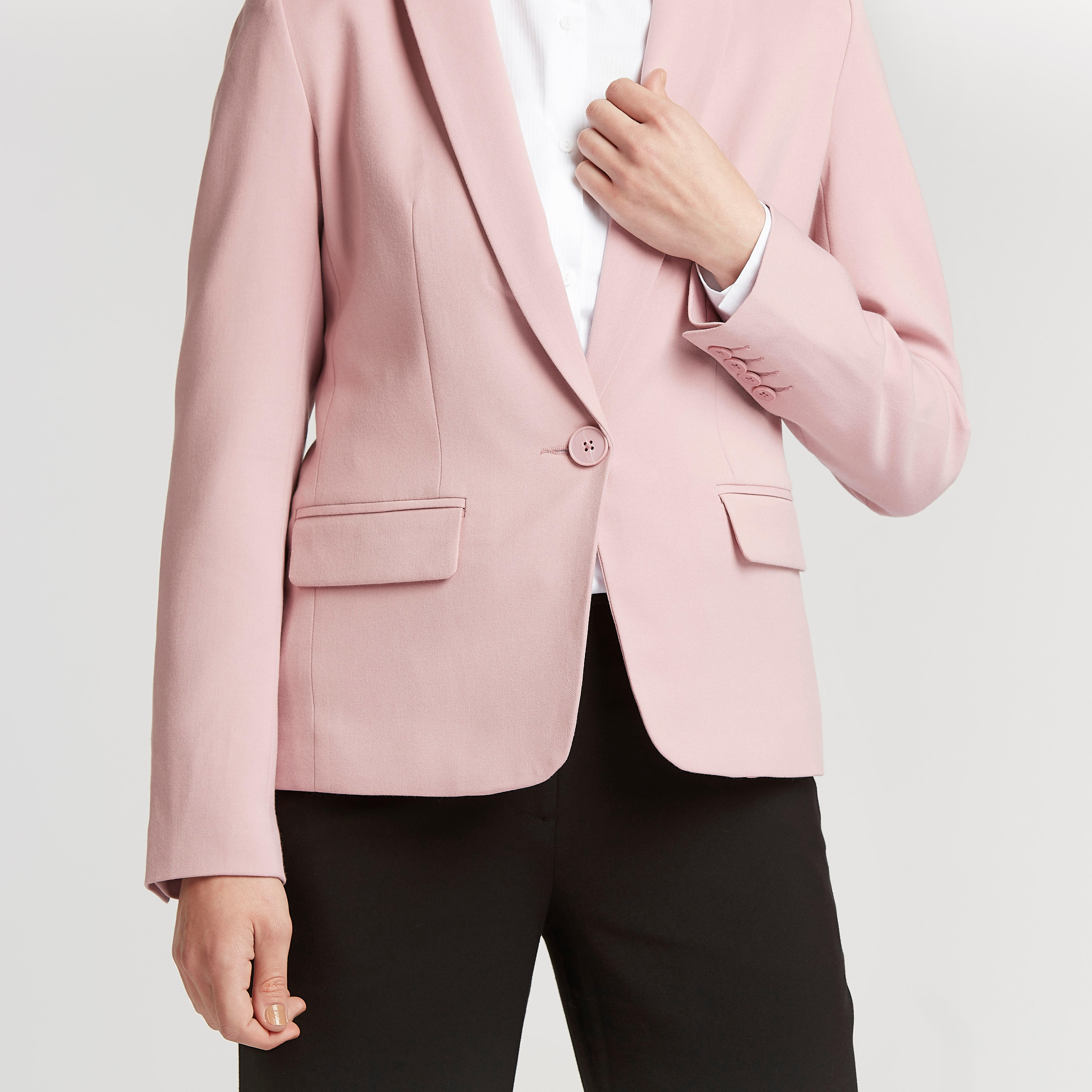جاكيت بليزر سادة بياقة مطوية وأكمام طويلة-women-clothing-coatsandjackets-blazers-image-3