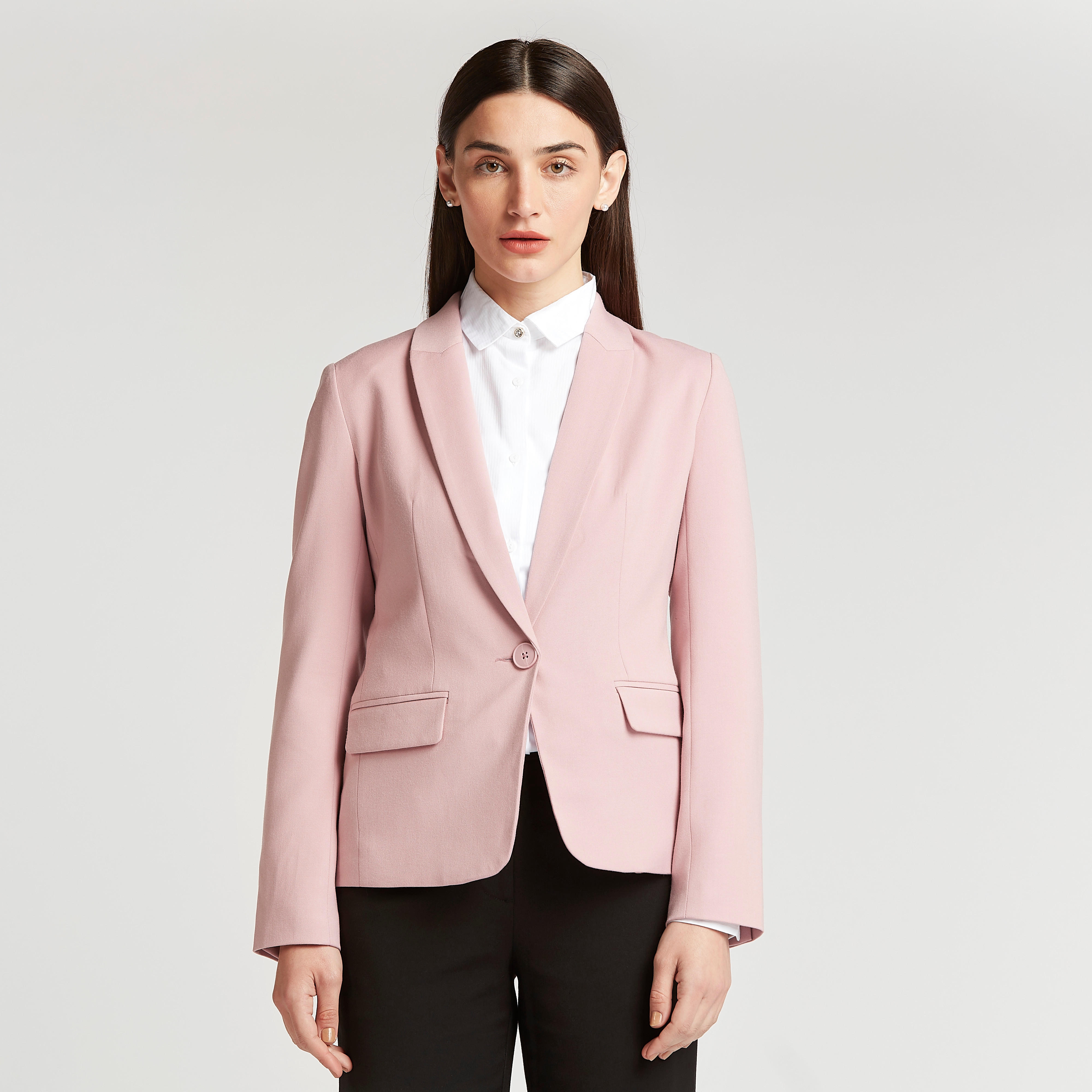 جاكيت بليزر سادة بياقة مطوية وأكمام طويلة-women-clothing-coatsandjackets-blazers-image-5