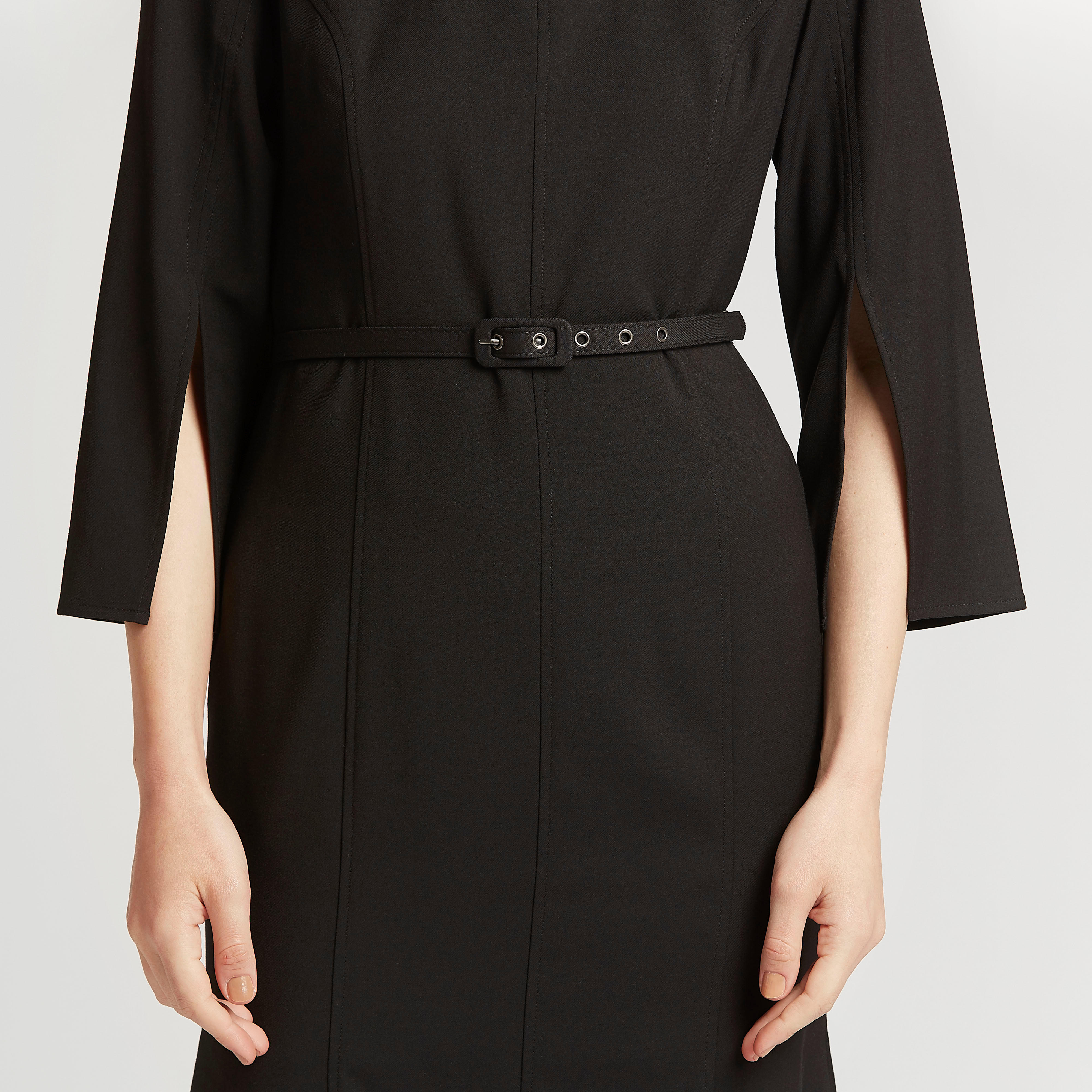 فستان رسمي ميدي إيه لاين سادة وأكمام 3/4 وحزام-women-clothing-dresses-image-5
