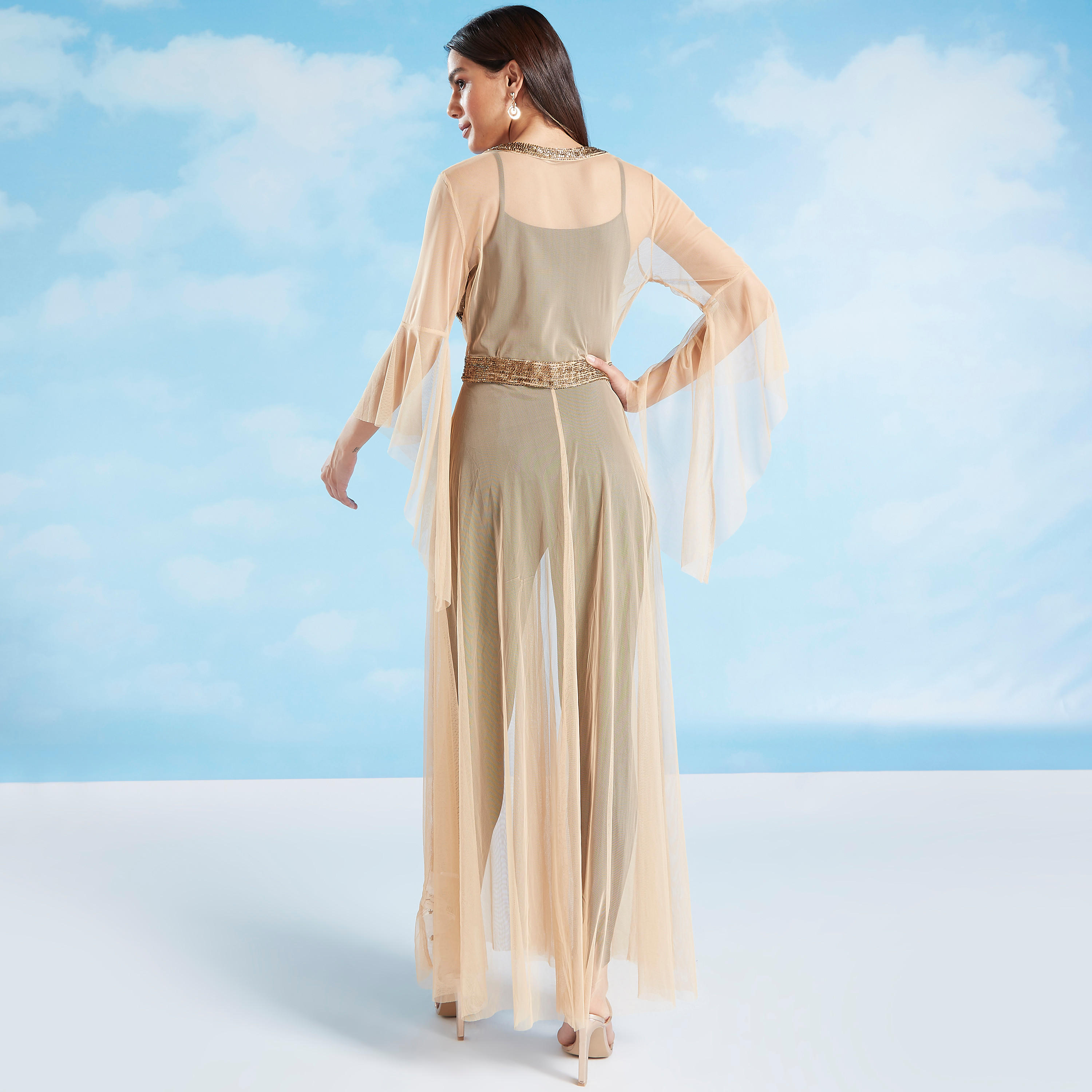 Embellished Longline Jacket with Flared Sleeves-women-winterwear-coatsandjackets-jackets-image-4