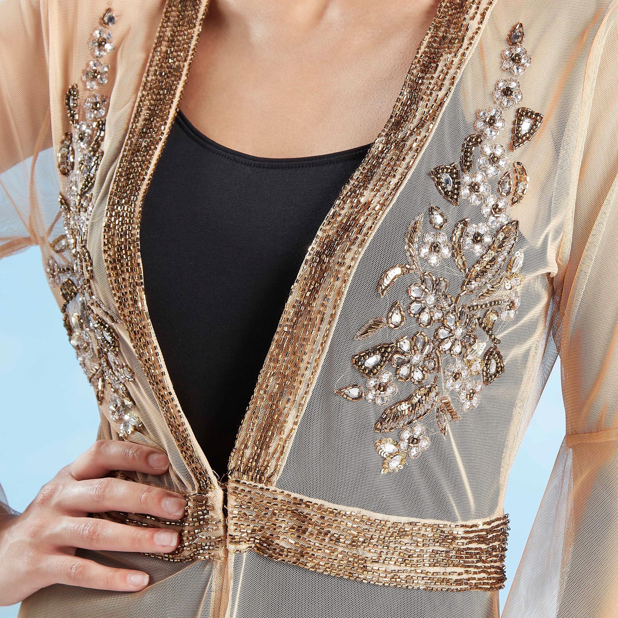 Embellished Longline Jacket with Flared Sleeves-women-winterwear-coatsandjackets-jackets-image-5