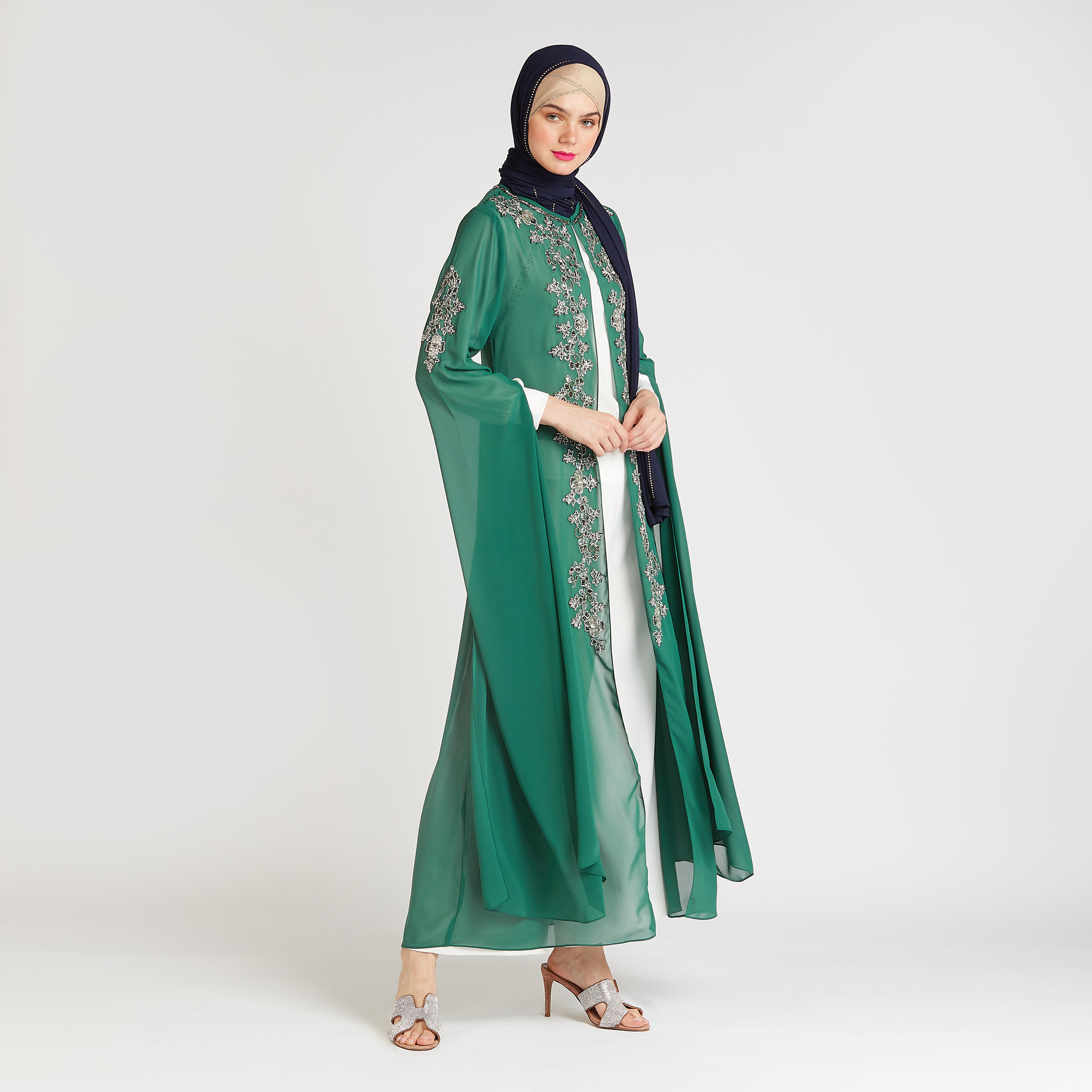 Embellished Longline Jacket with Cape Sleeves-women-winterwear-coatsandjackets-jackets-image-3