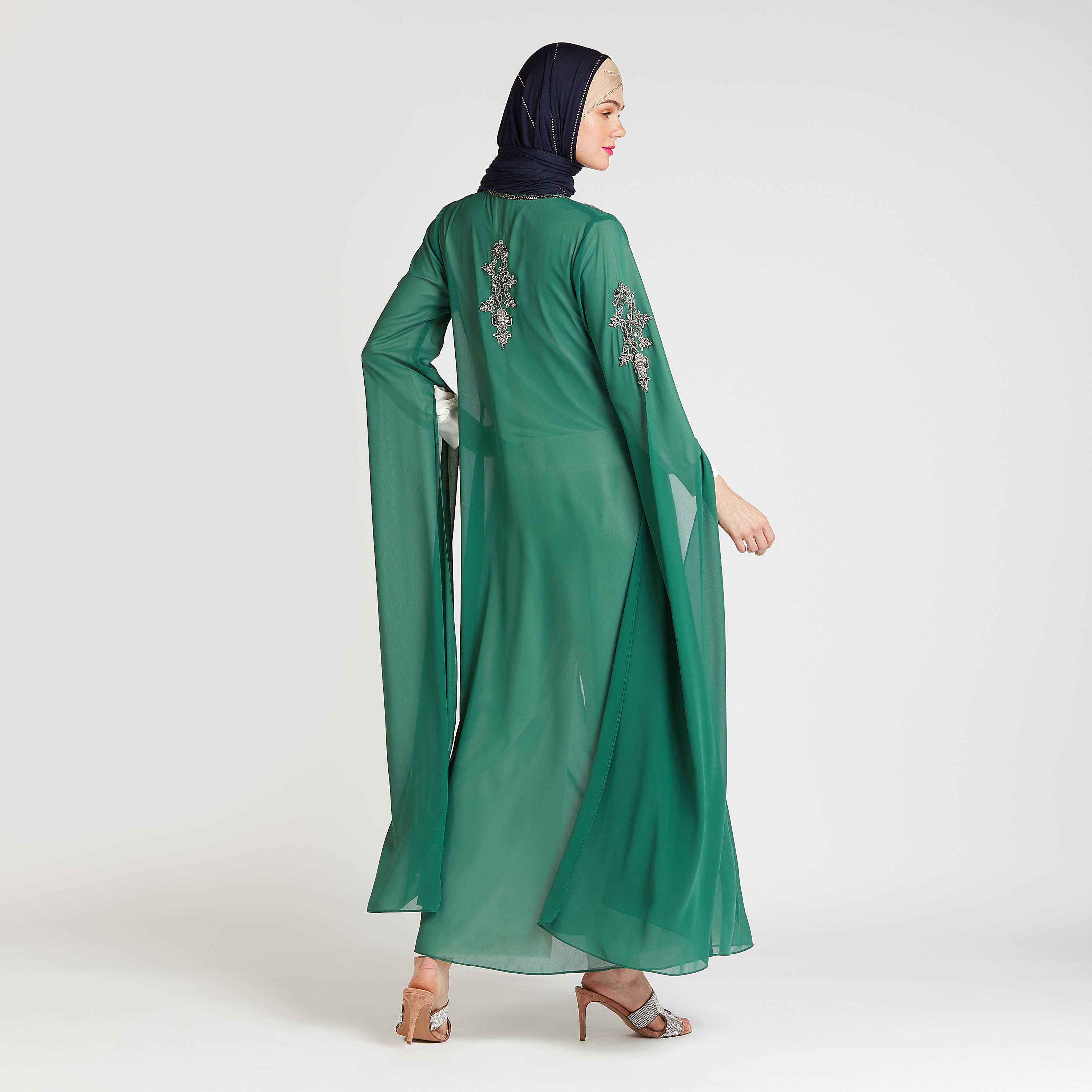 Embellished Longline Jacket with Cape Sleeves-women-winterwear-coatsandjackets-jackets-image-5