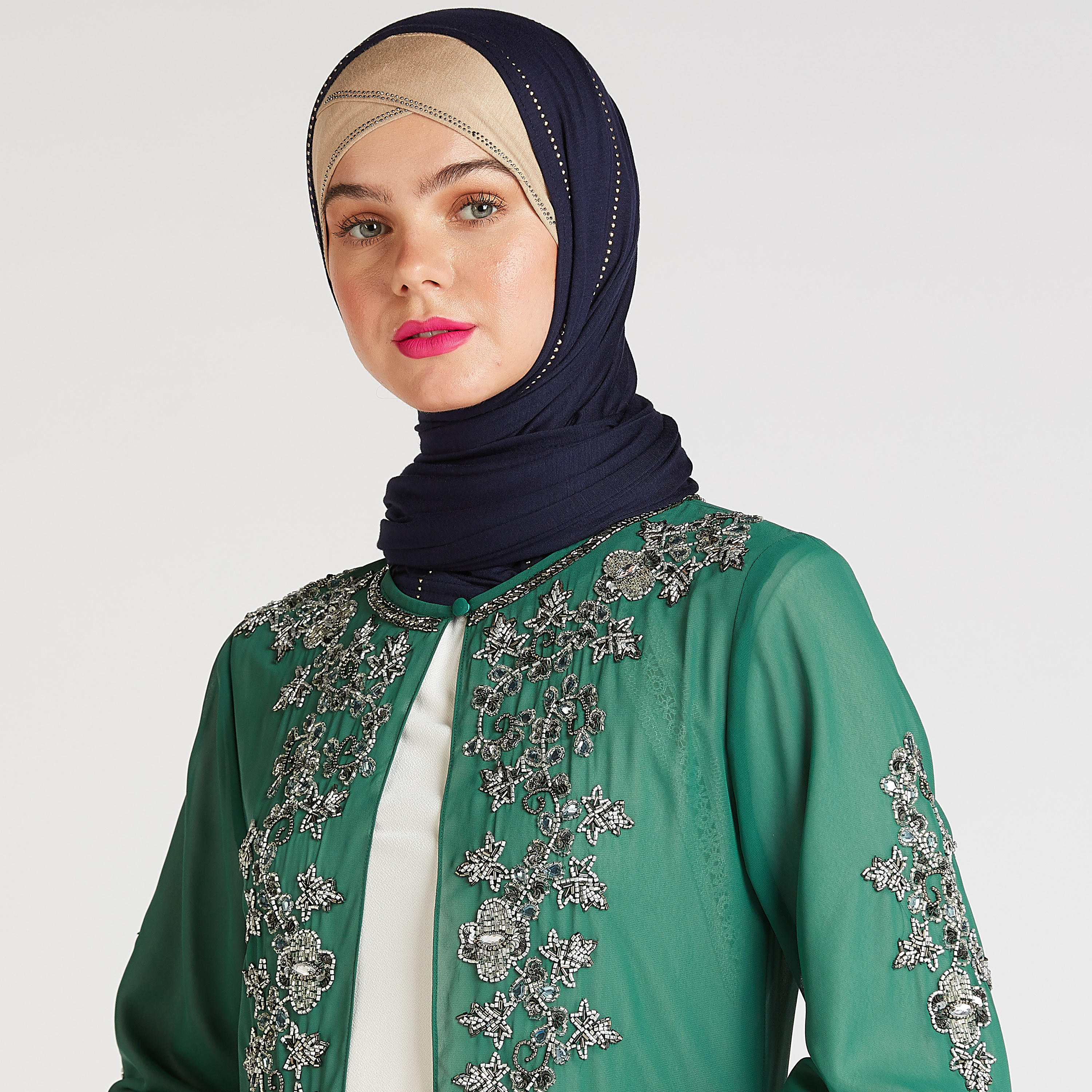 Embellished Longline Jacket with Cape Sleeves-women-winterwear-coatsandjackets-jackets-image-6