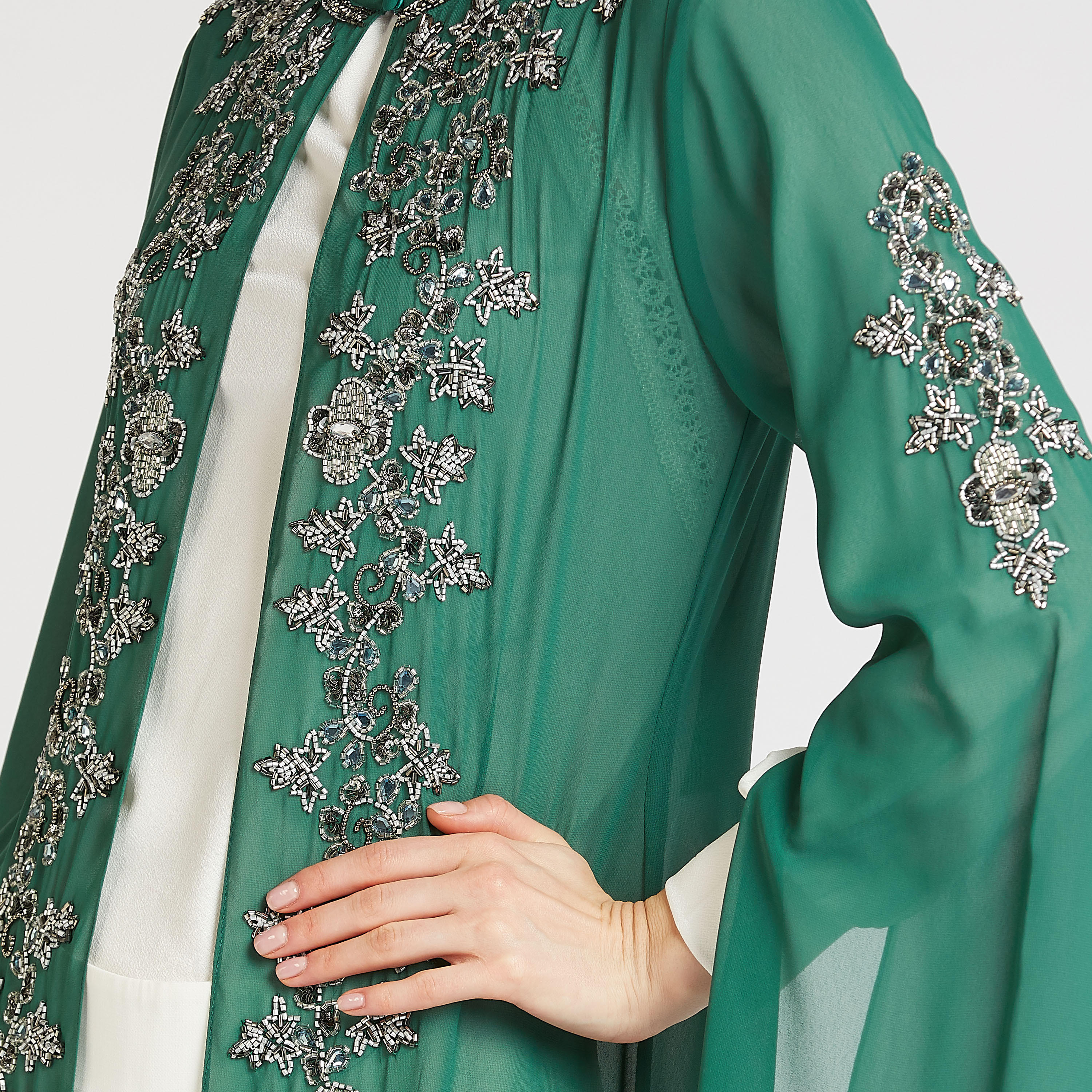 Embellished Longline Jacket with Cape Sleeves-women-winterwear-coatsandjackets-jackets-image-8