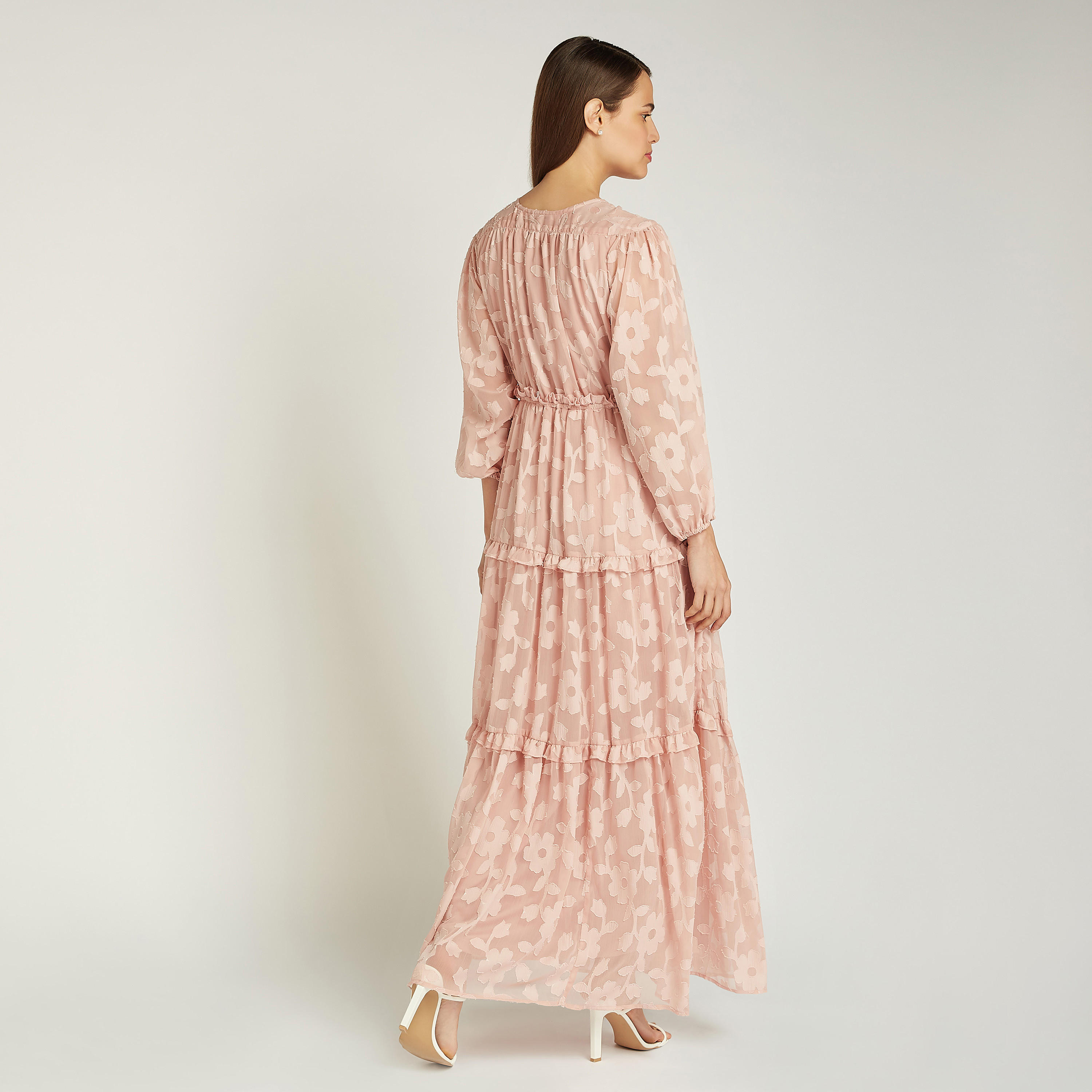 فستان إيه لاين طويل مزيّن بياقة V وأكمام طويلة-women-clothing-dresses-image-3
