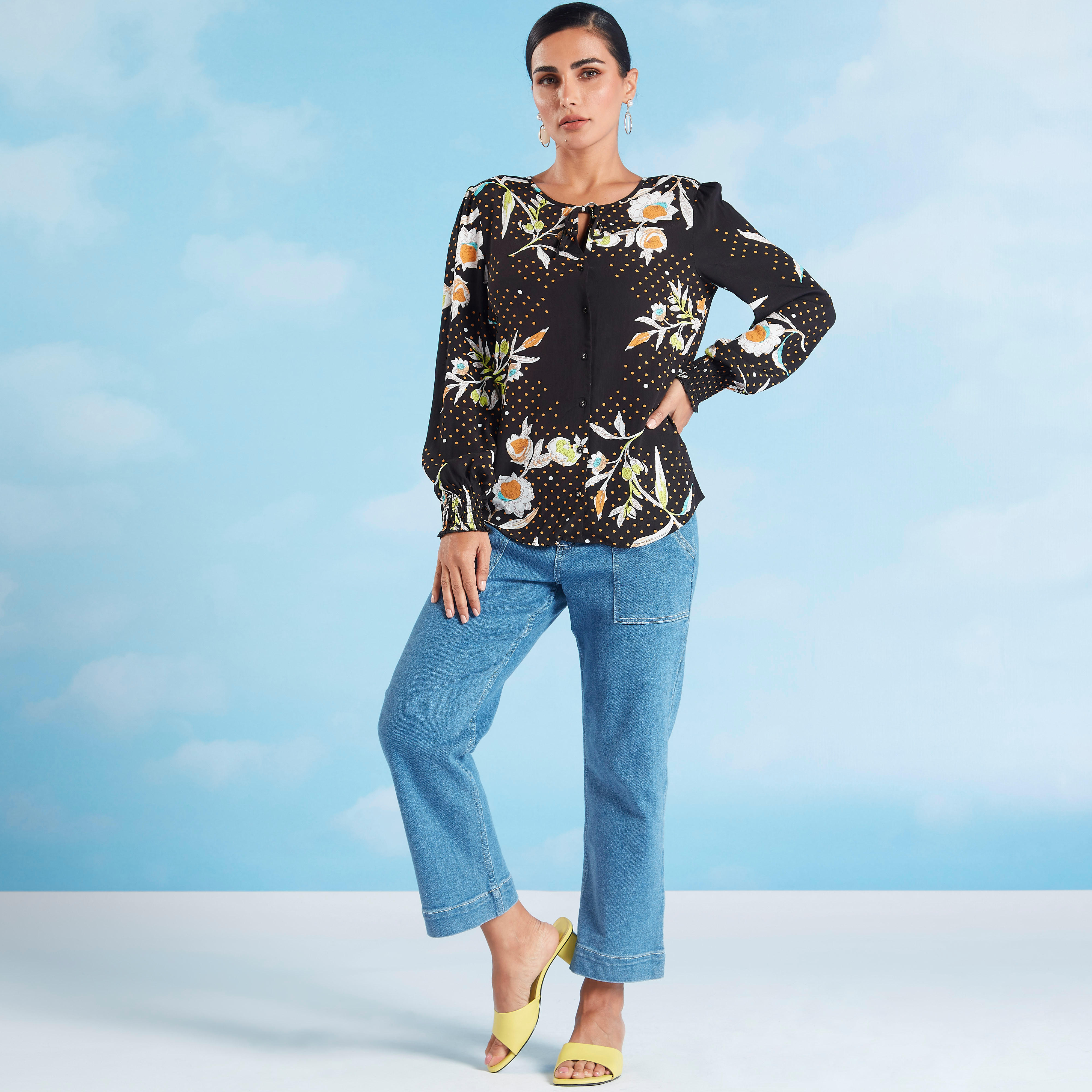Printed Top with Long Sleeves and Tie Ups-women-clothing-shirtsandblouses-blouses-image-2