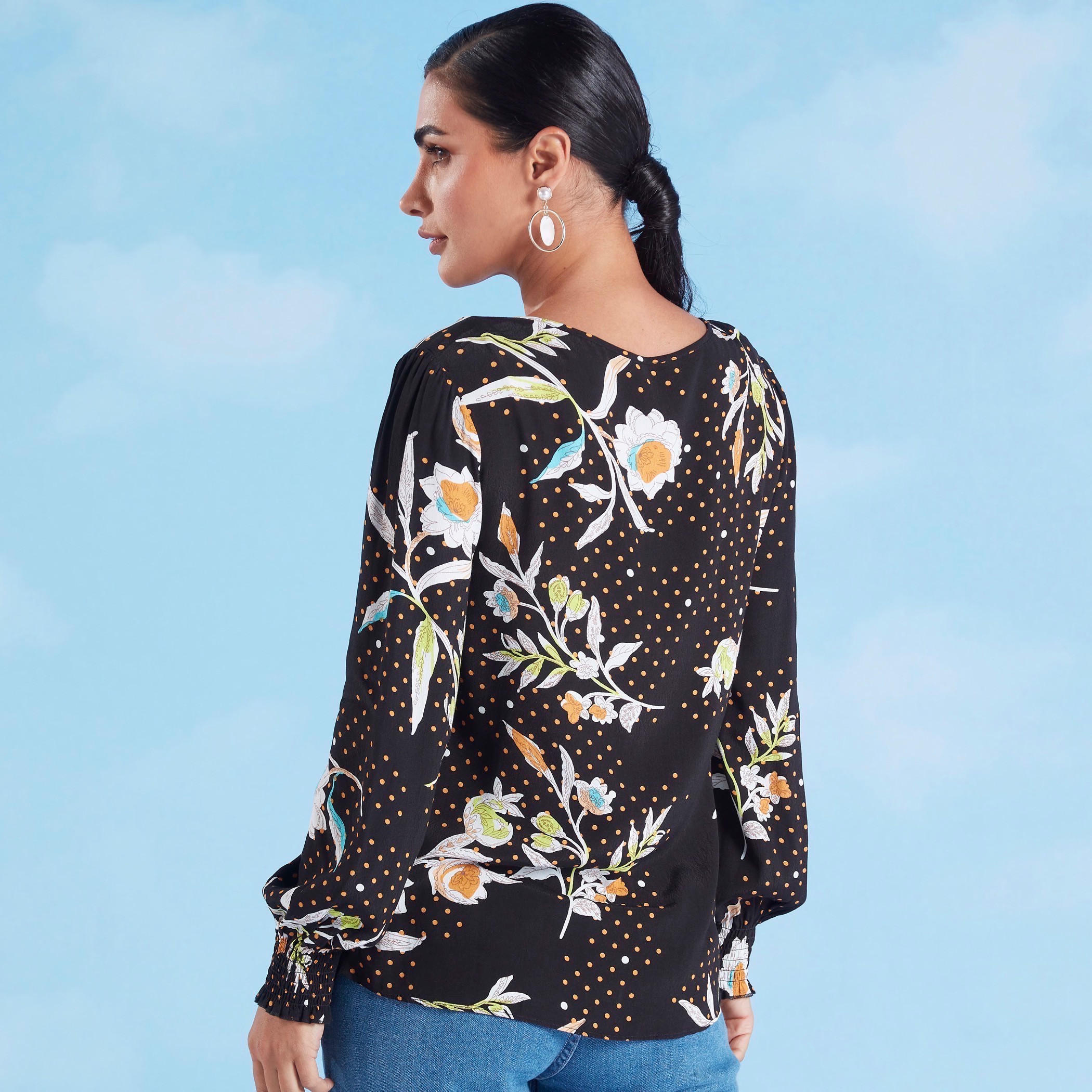 Printed Top with Long Sleeves and Tie Ups-women-clothing-shirtsandblouses-blouses-image-4