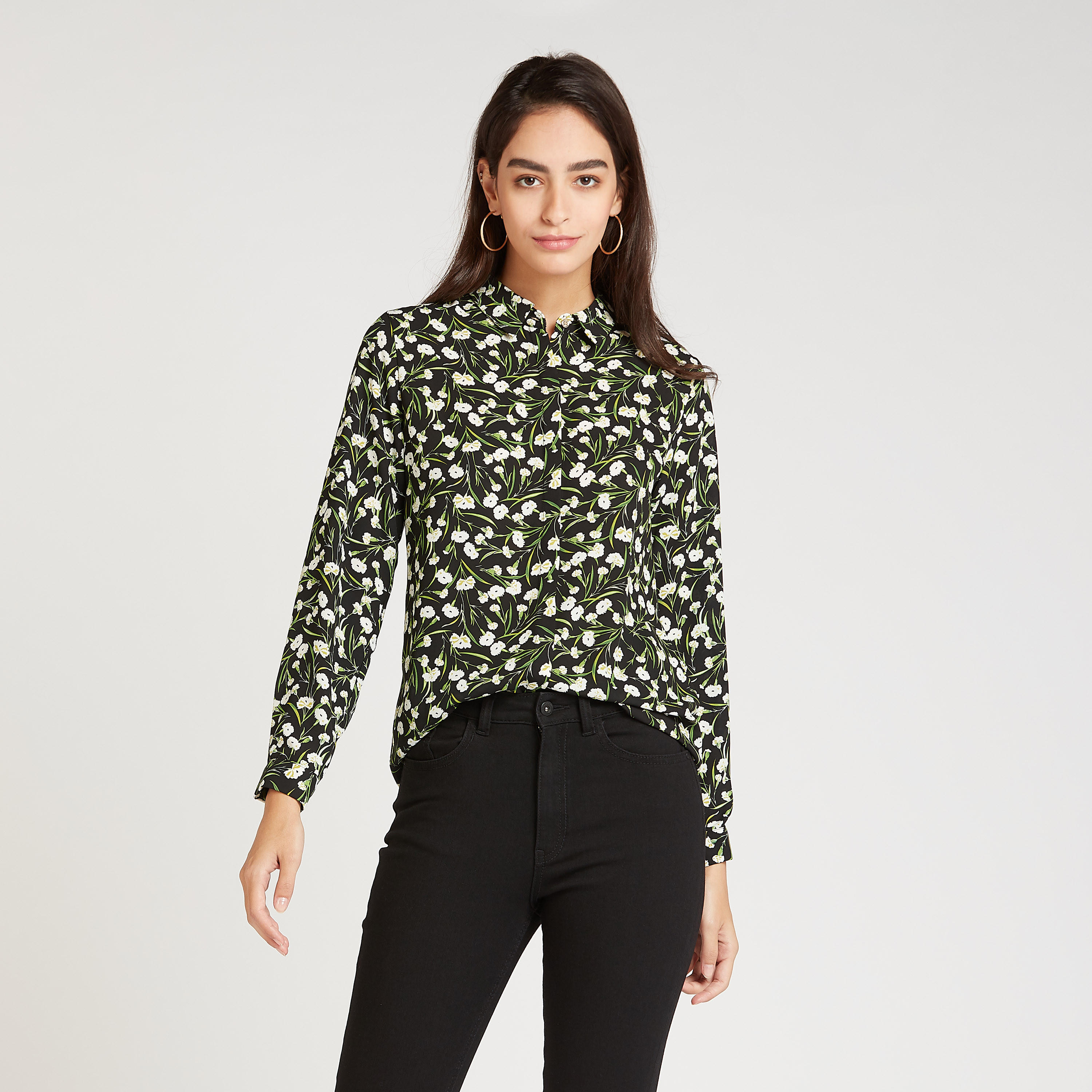 Floral Print Top with Long Sleeves and Spread Collar-women-clothing-shirtsandblouses-blouses-image-1
