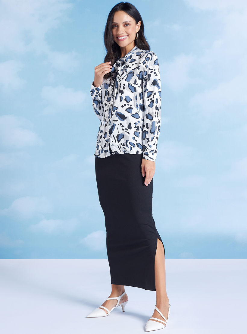 تنورة ضيّقة سادة طويل بخصر مطّاطي وفتحة جانبية-women-clothing-bottoms-skirts-image-2