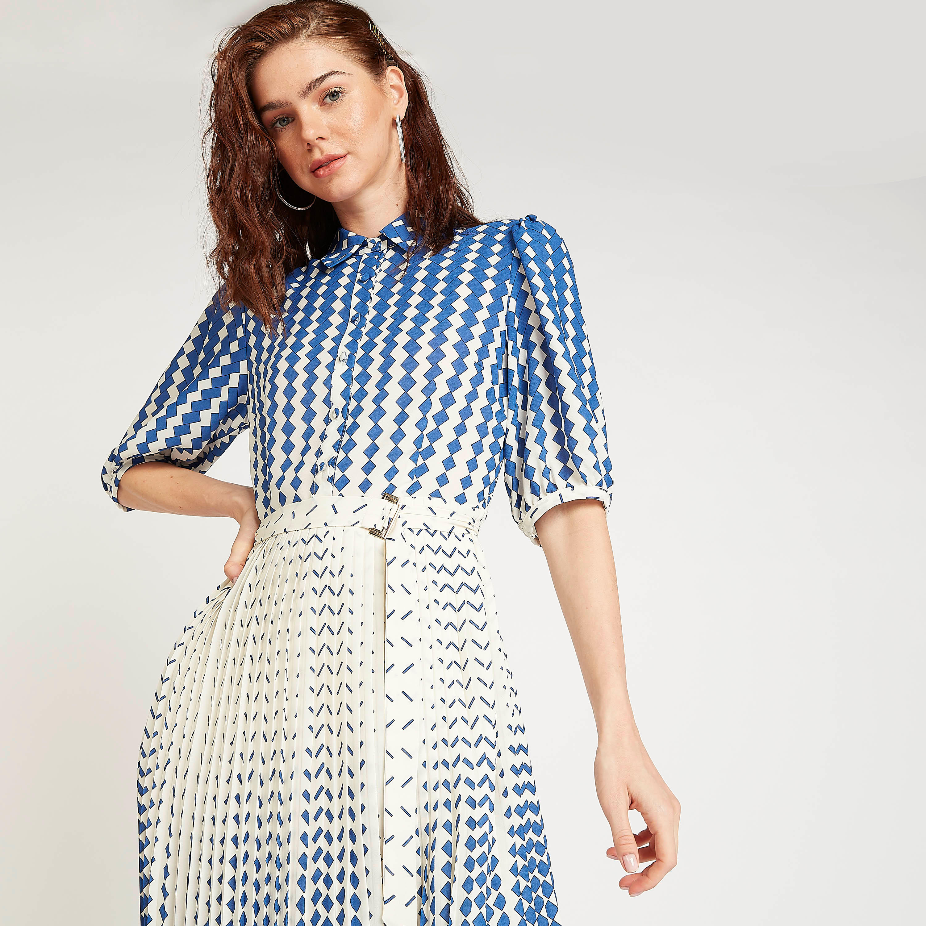 فستان مستدام ميدي إيه لاين بطبعات وحزام-women-clothing-dresses-image-1