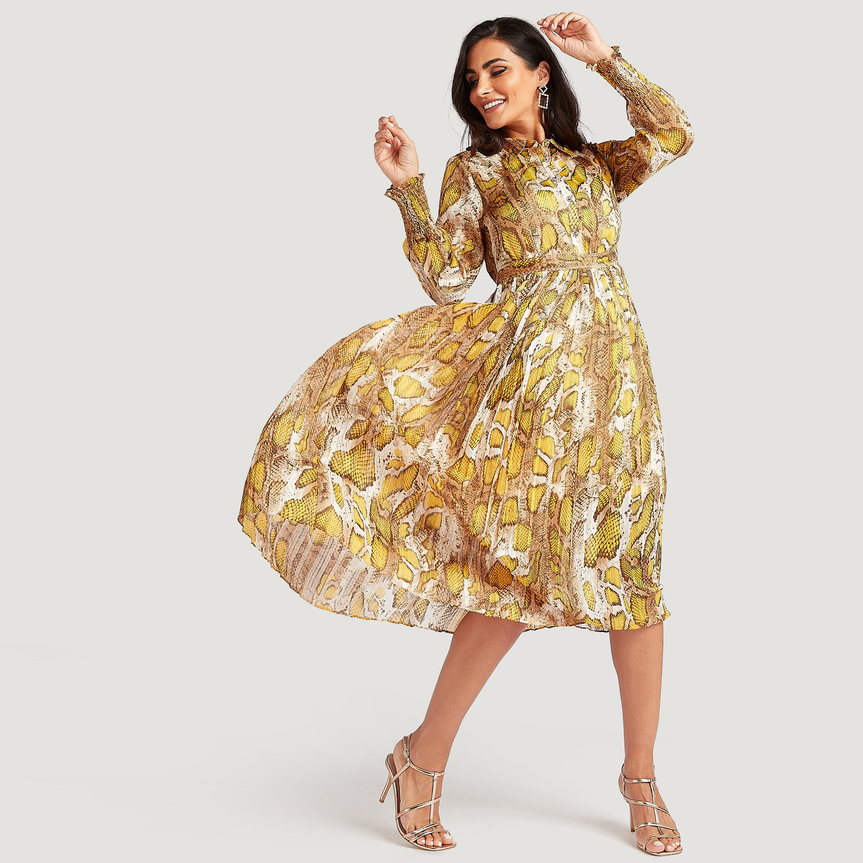 Animal Print Midi A-line Dress with Collar-women-clothing-dresses-image-2