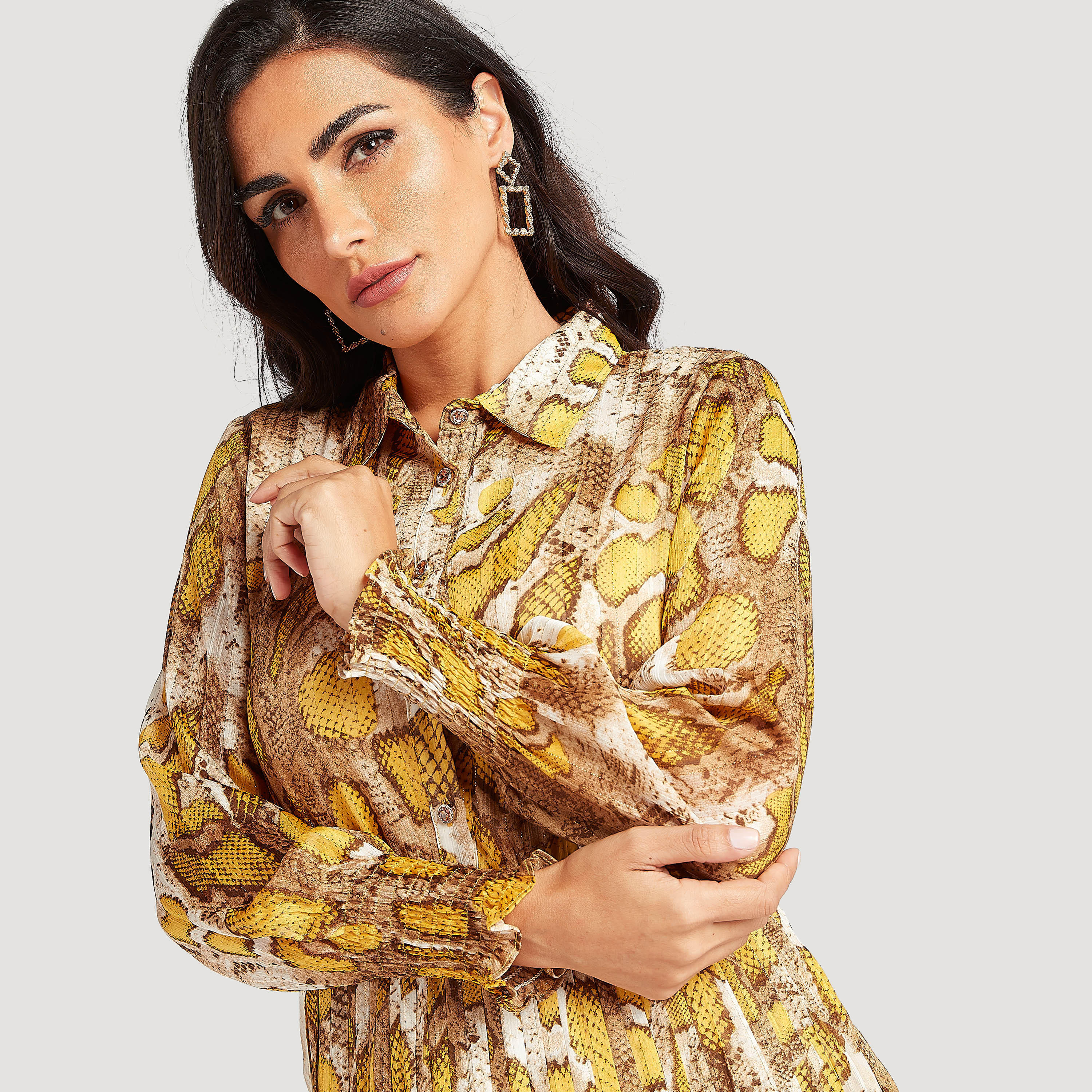 Animal Print Midi A-line Dress with Collar-women-clothing-dresses-image-5