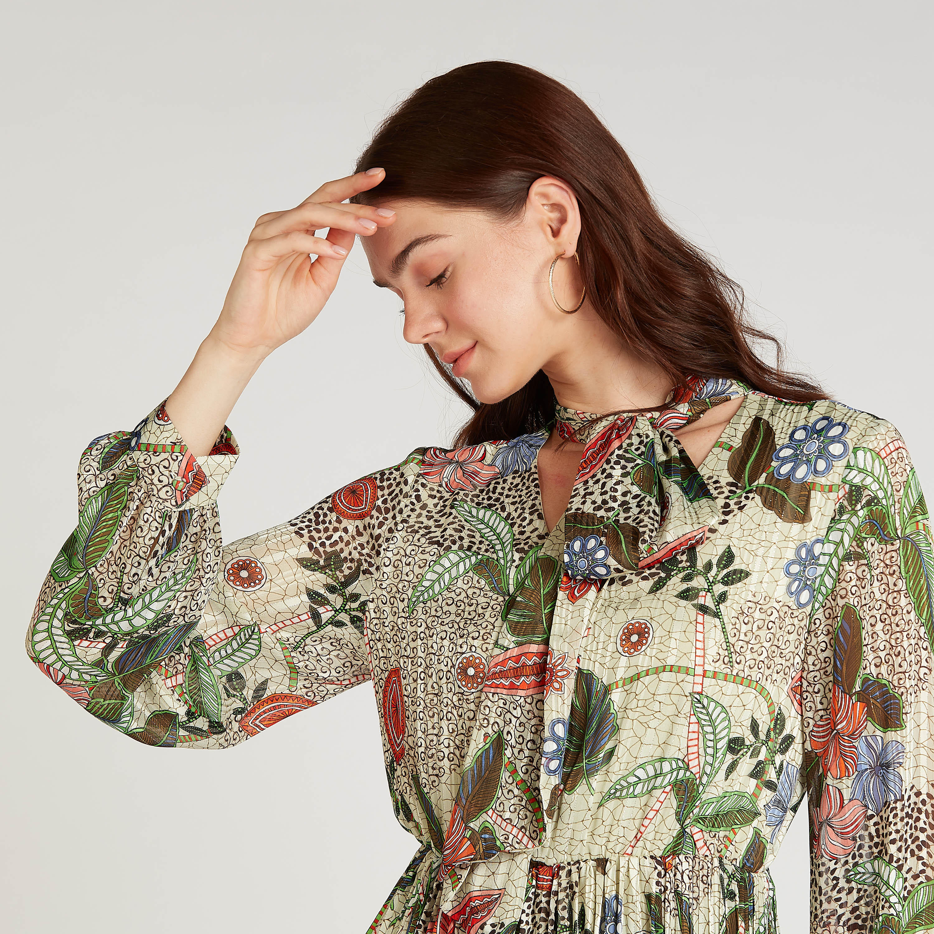 Printed Maxi A-line Dress with Long Sleeves and Tie Ups-women-clothing-dresses-image-3