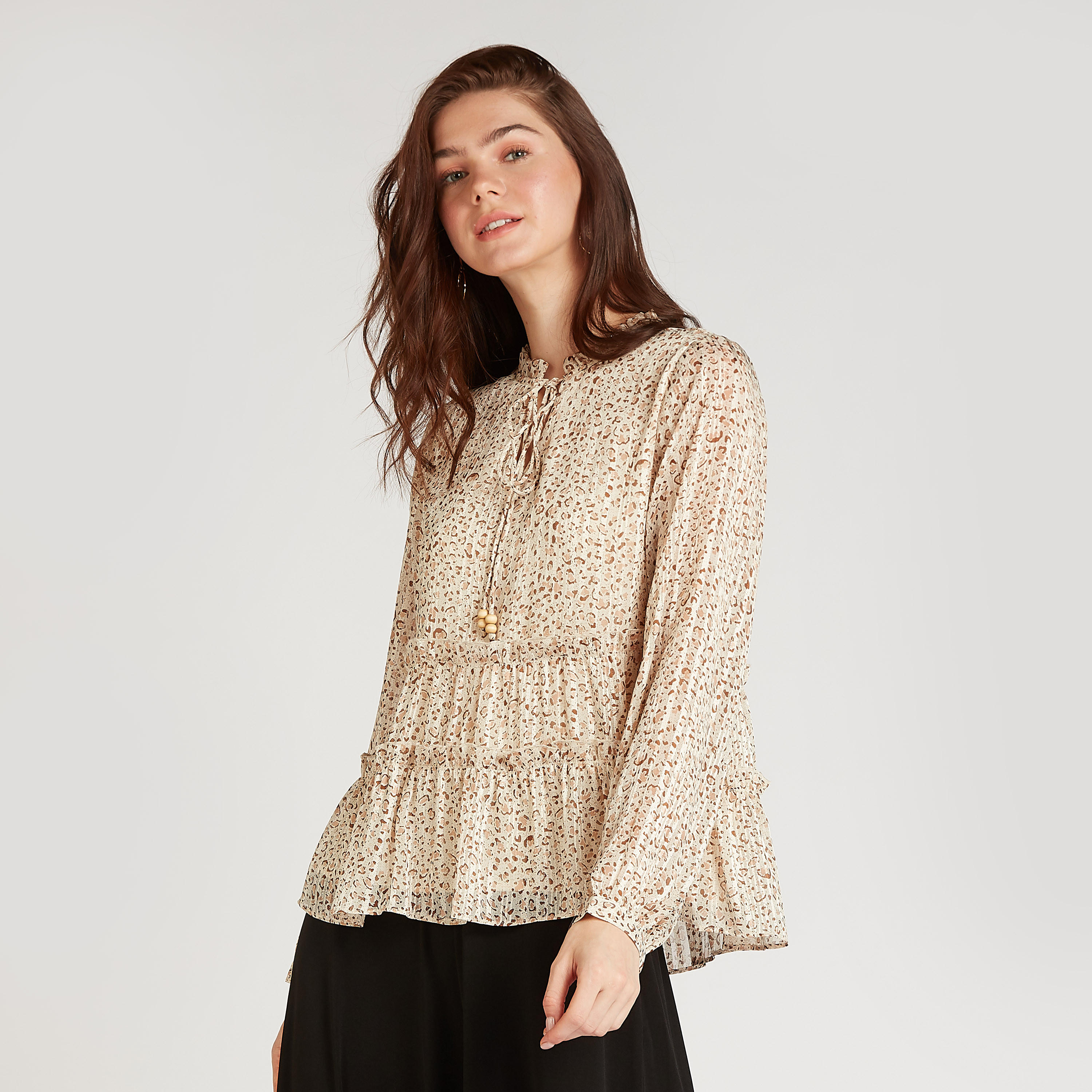 Printed Top with Long Sleeves and Tie Ups-women-clothing-shirtsandblouses-blouses-image-1
