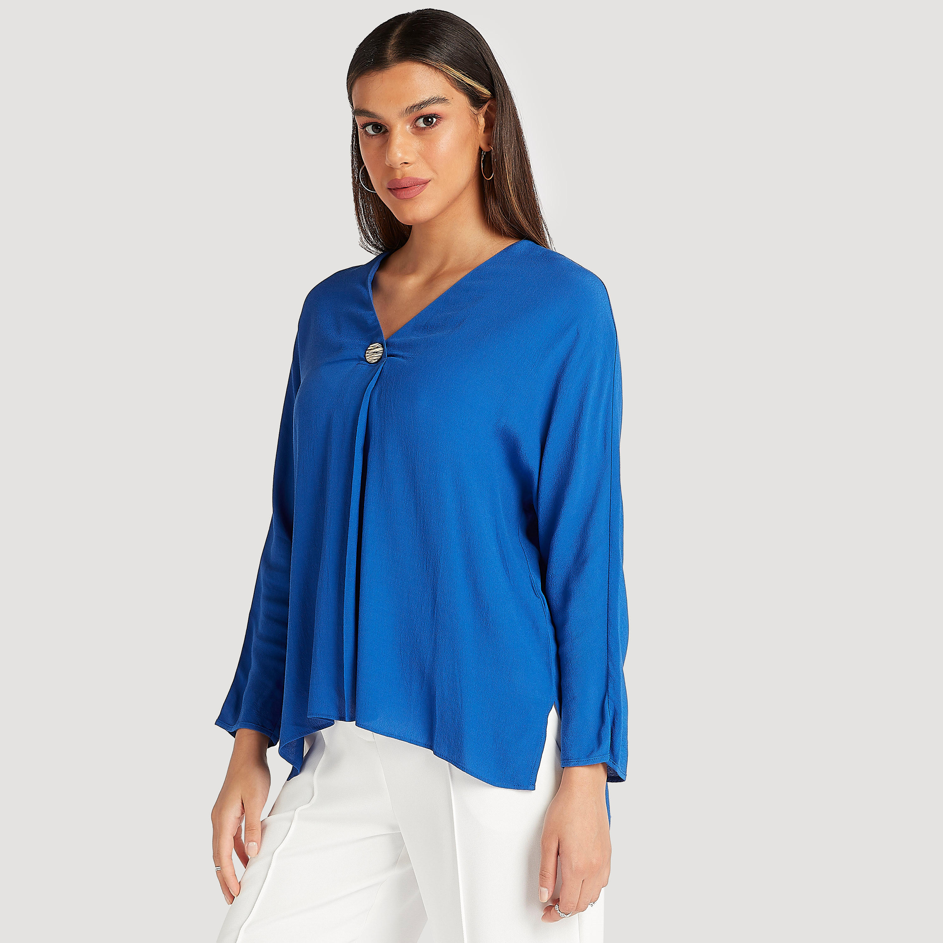 Solid Top with Long Sleeves and Button Detail-women-clothing-shirtsandblouses-blouses-image-1