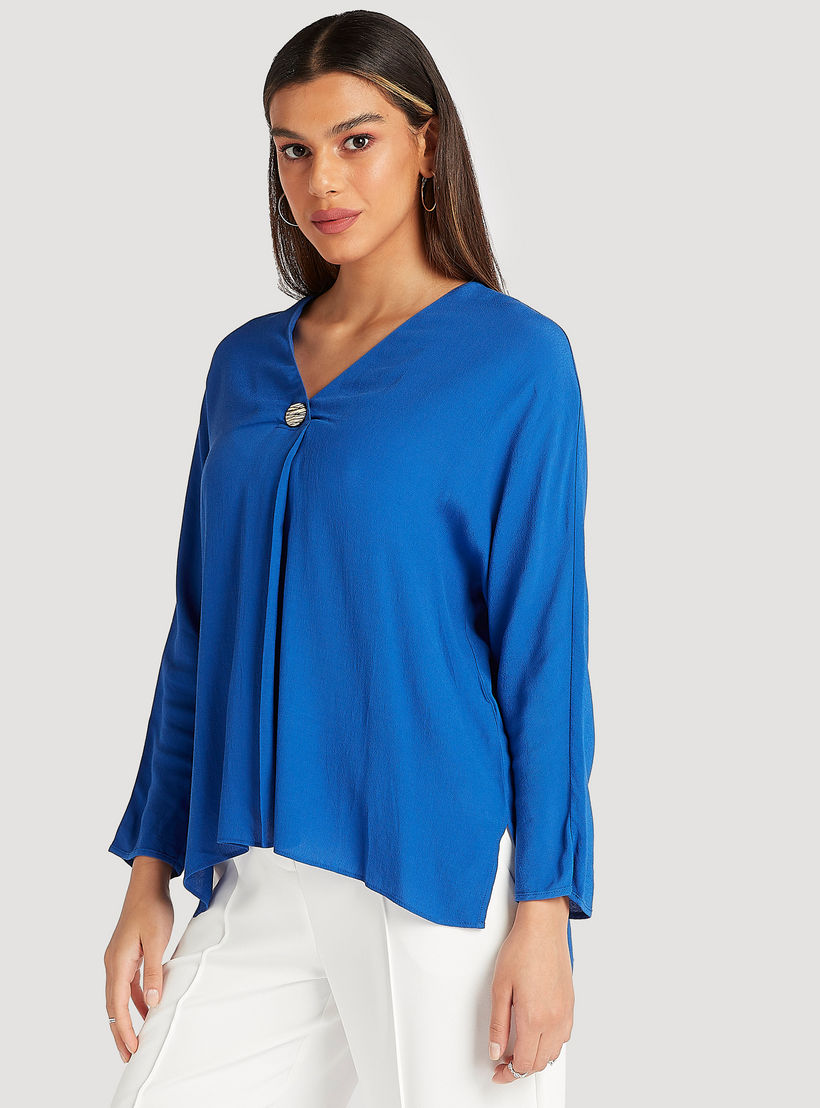 Solid Top with Long Sleeves and Button Detail-women-clothing-shirtsandblouses-blouses-image-1