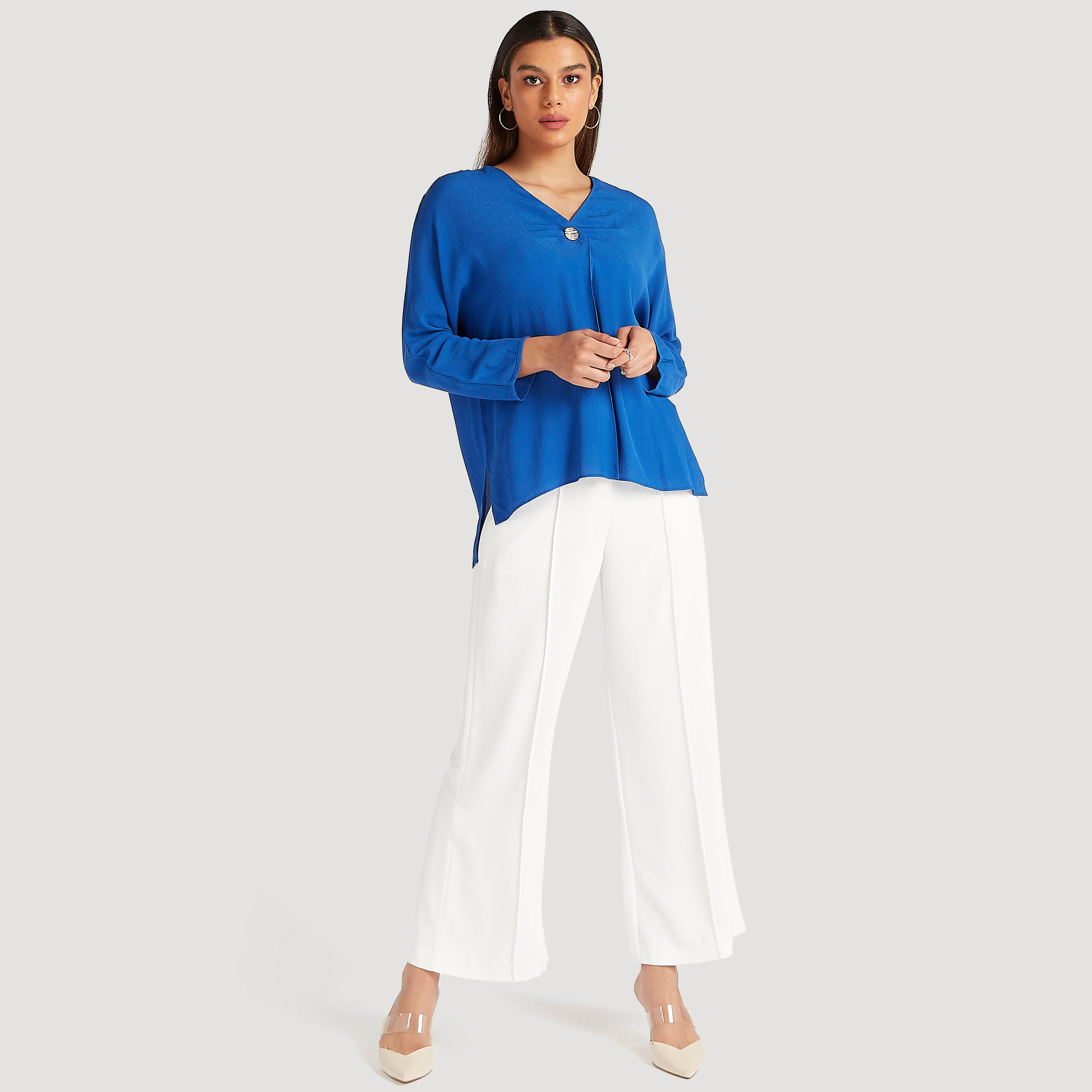 Solid Top with Long Sleeves and Button Detail-women-clothing-shirtsandblouses-blouses-image-2