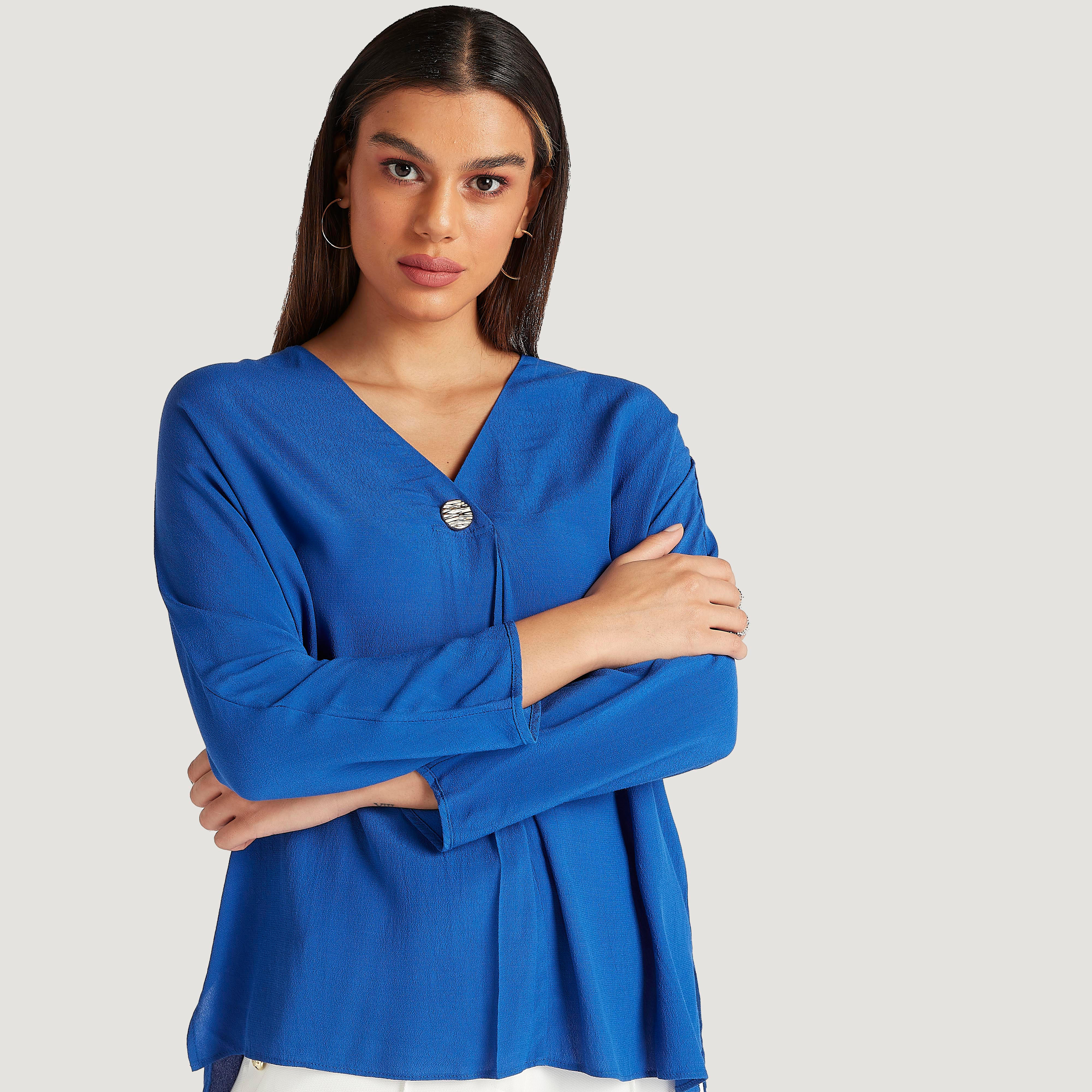 Solid Top with Long Sleeves and Button Detail-women-clothing-shirtsandblouses-blouses-image-5