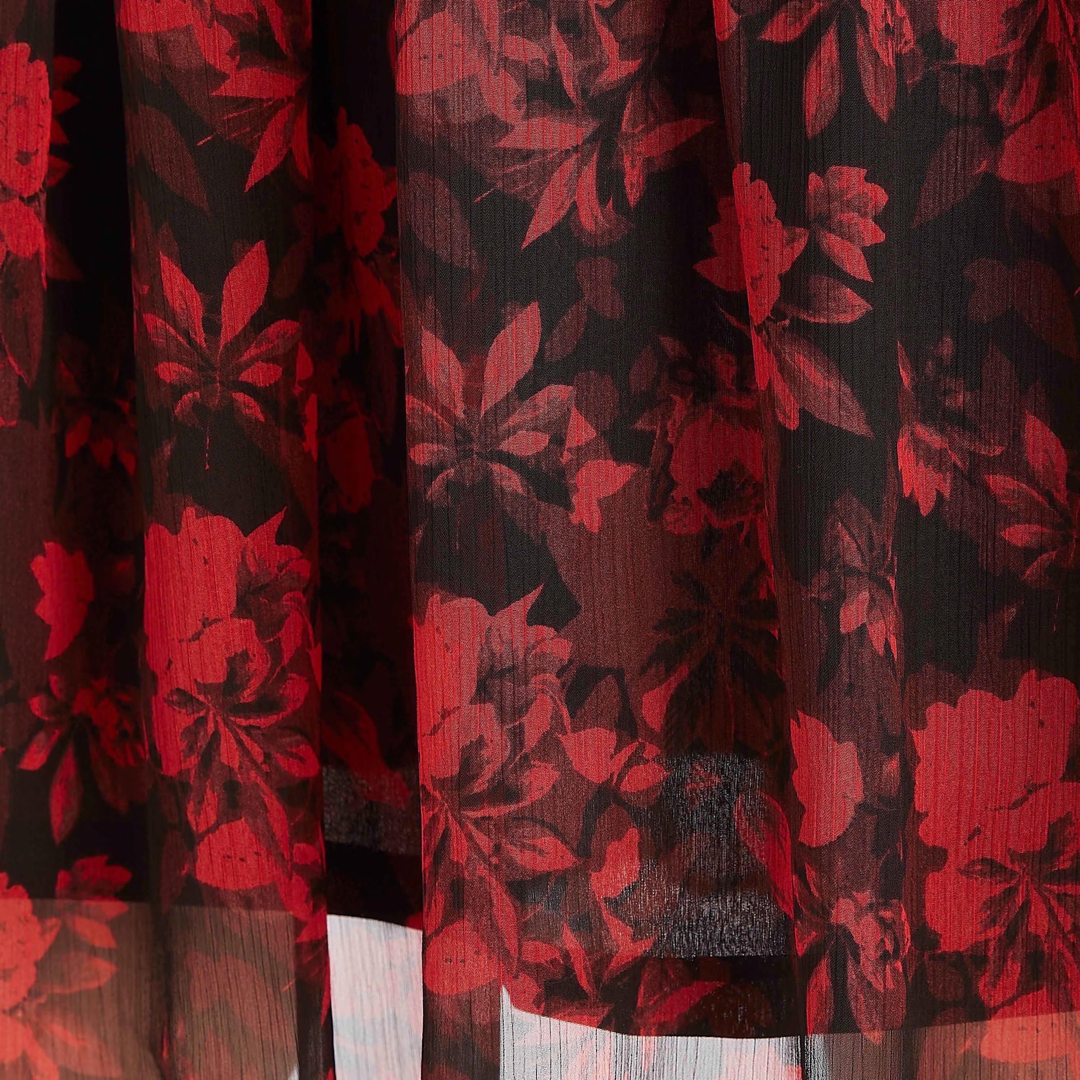 Floral Print Midi A-line Dress with Long Sleeves and Ruffled Neck-women-clothing-dresses-image-6