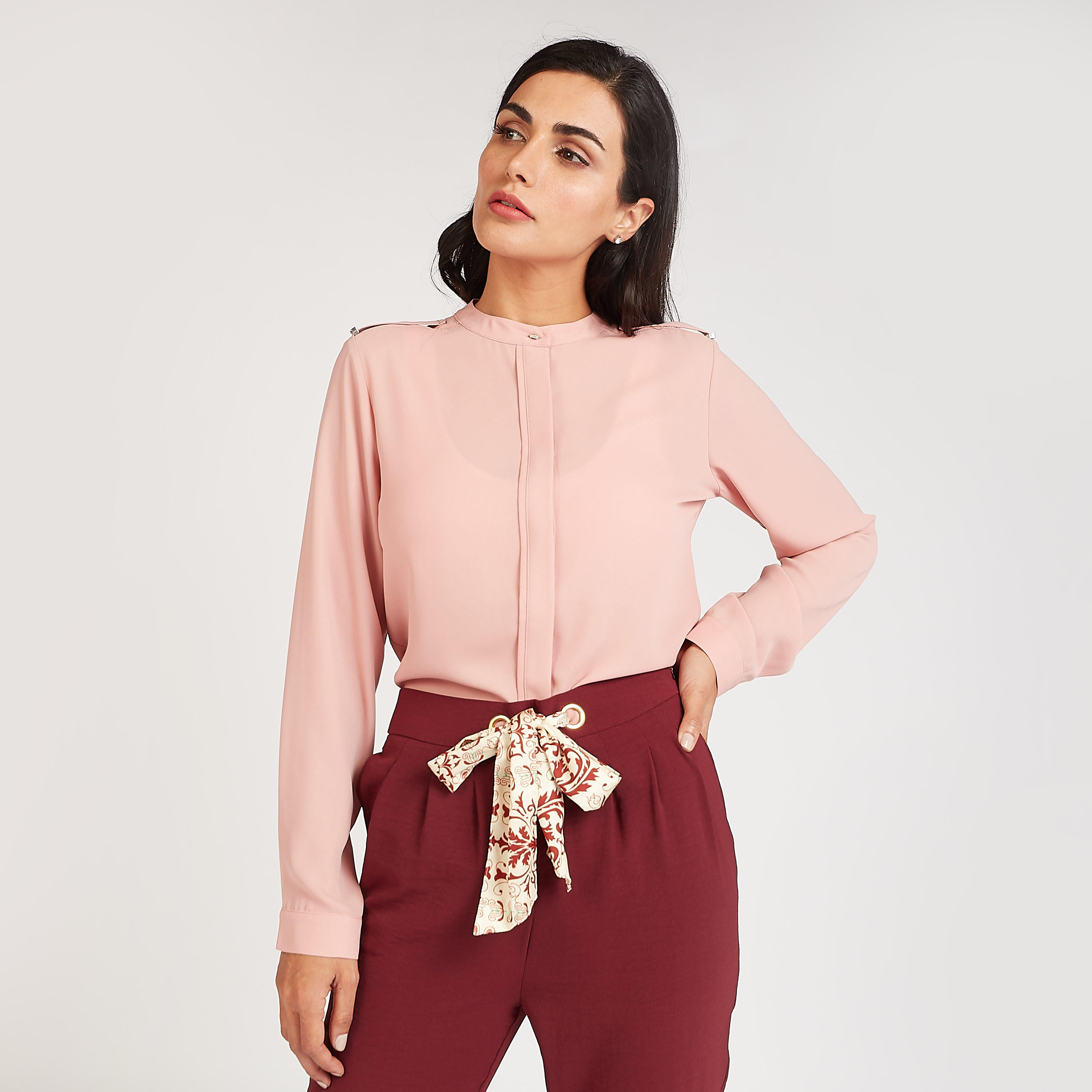 بلوزة مستدامة سادة بياقة ماندارين وأكمام طويلة-women-clothing-shirtsandblouses-blouses-image-6