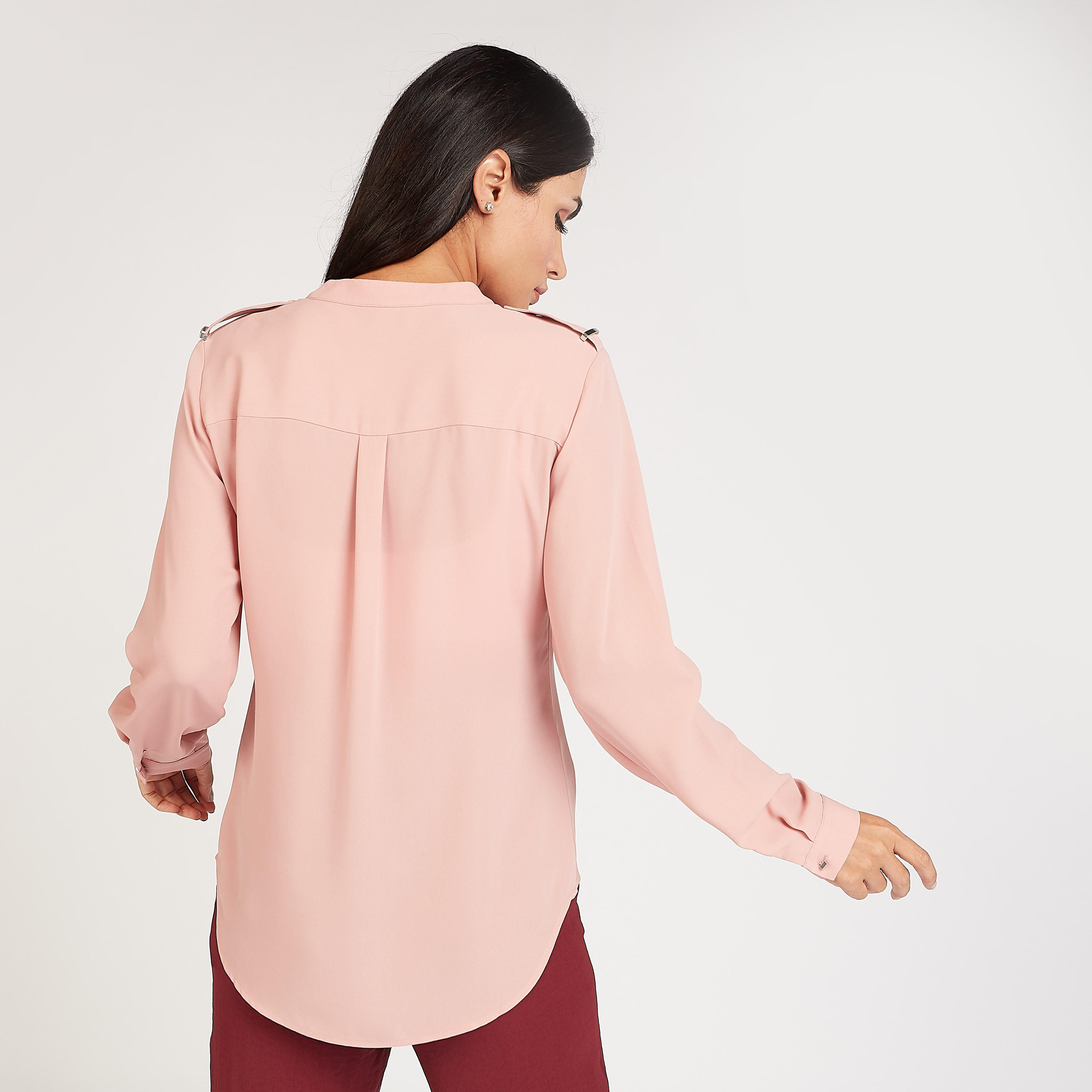 بلوزة مستدامة سادة بياقة ماندارين وأكمام طويلة-women-clothing-shirtsandblouses-blouses-image-3