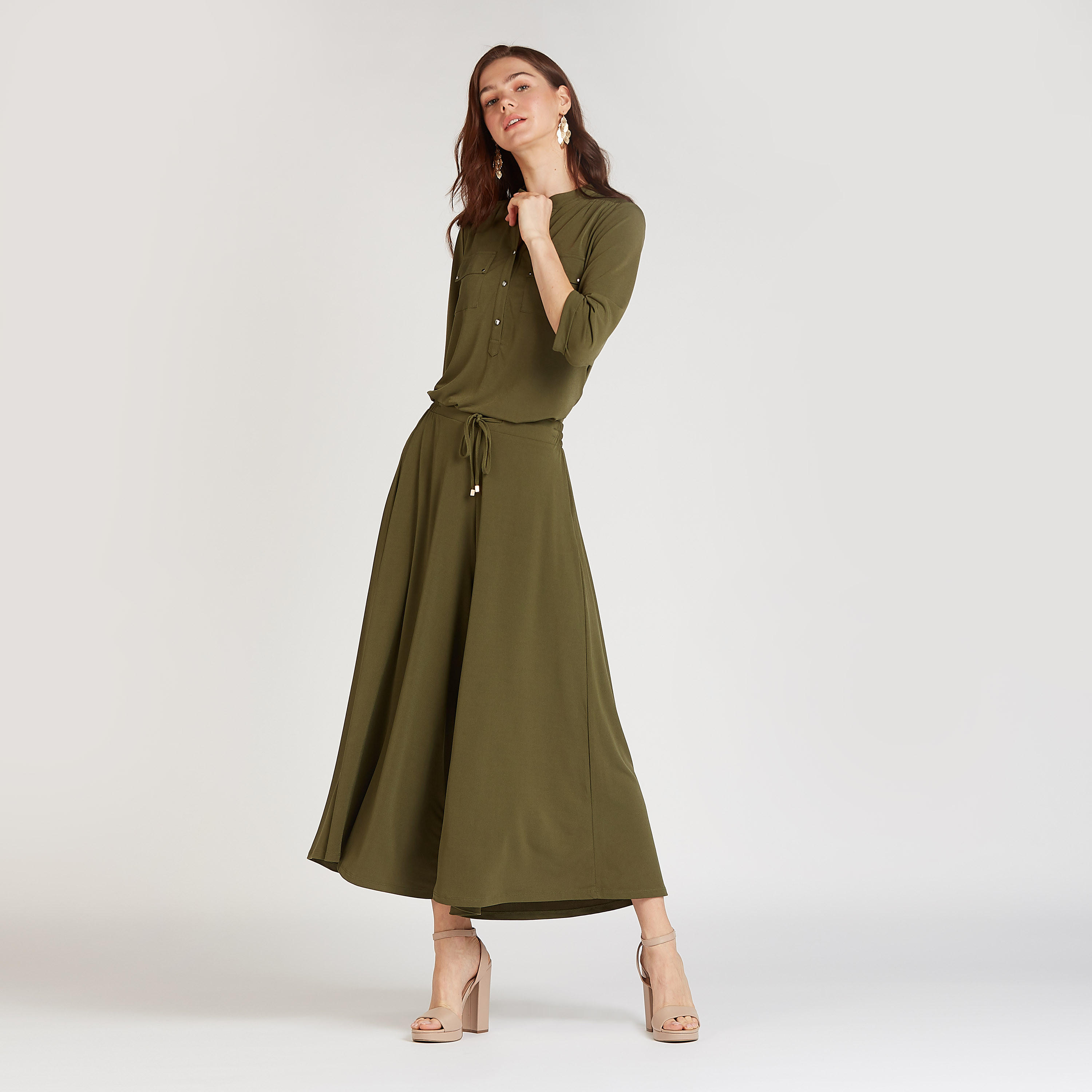 بلوزة مستدامة سادة بأكمام 3/4 وأربطة-women-clothing-shirtsandblouses-blouses-image-3
