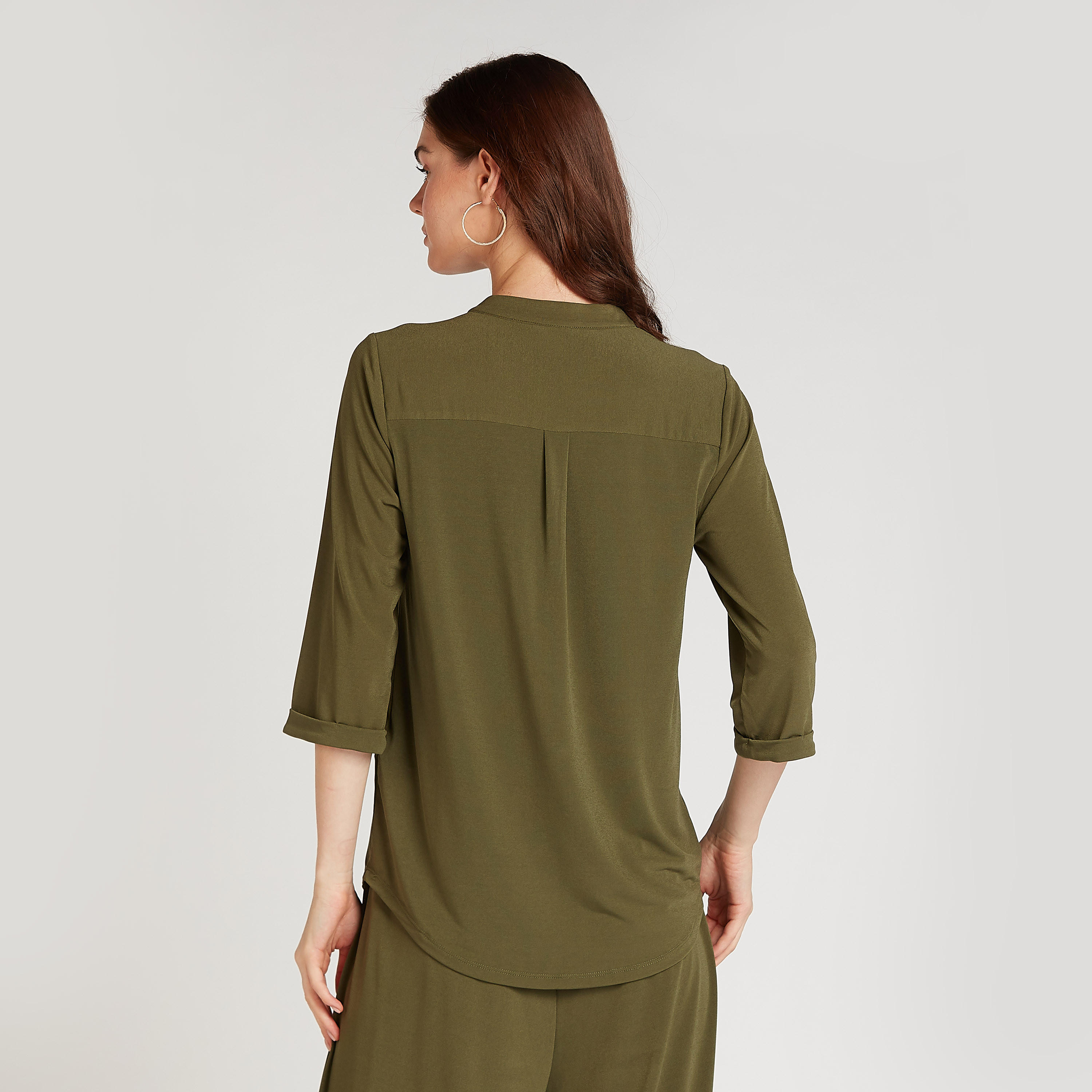 بلوزة مستدامة سادة بأكمام 3/4 وأربطة-women-clothing-shirtsandblouses-blouses-image-1