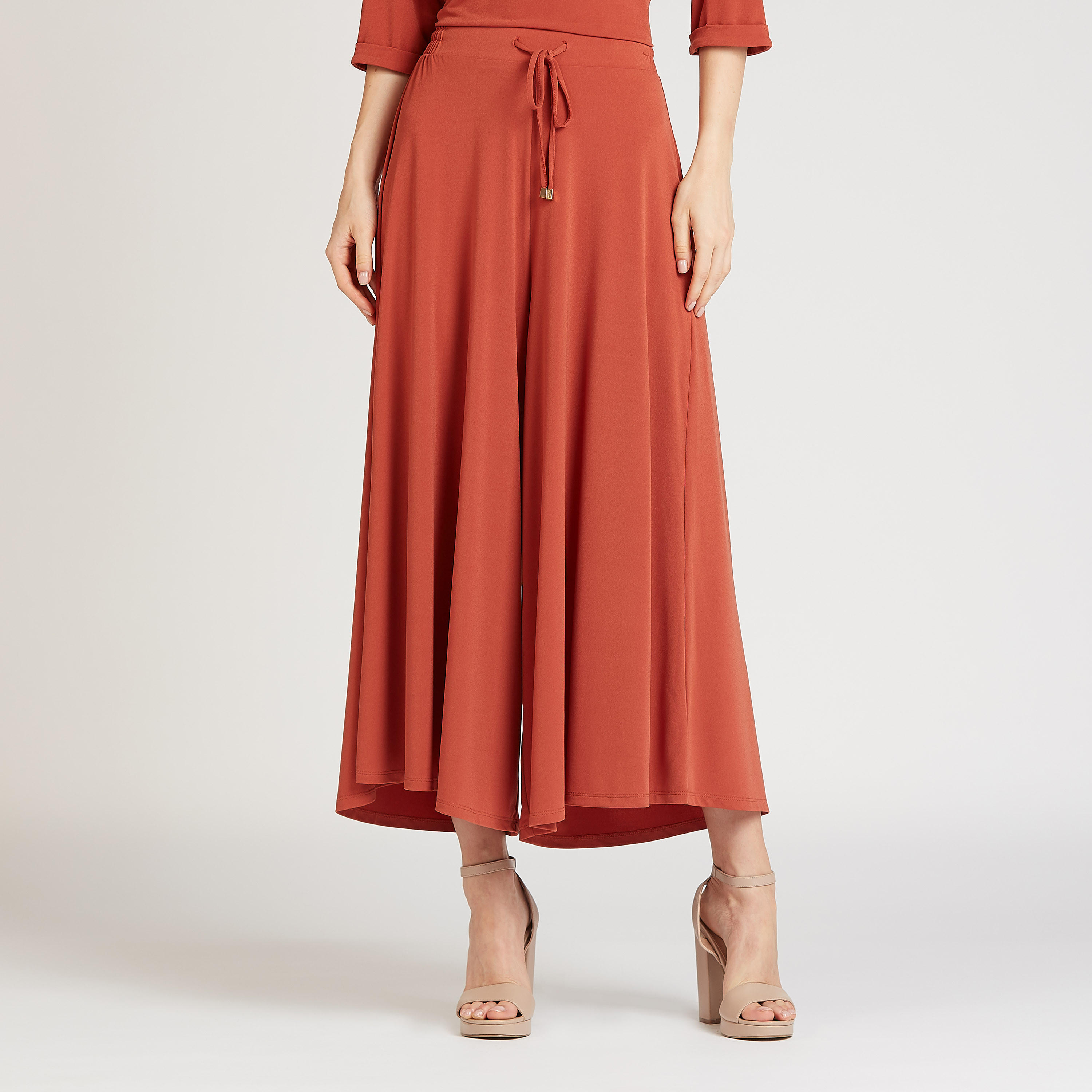 بنطلون بالازو سادة بخصر متوسط الارتفاع برباط-women-clothing-bottoms-trousers-image-1