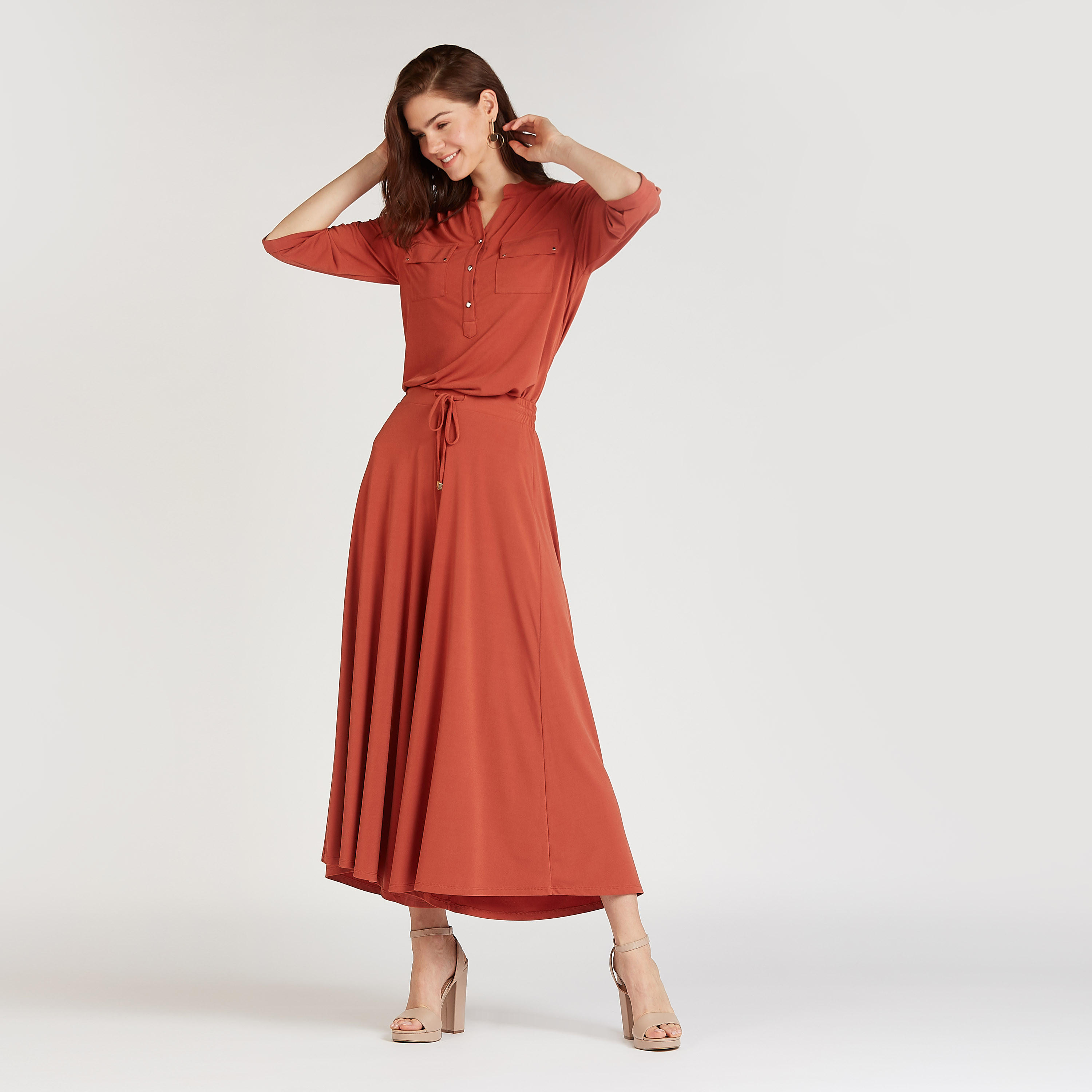 بنطلون بالازو سادة بخصر متوسط الارتفاع برباط-women-clothing-bottoms-trousers-image-2