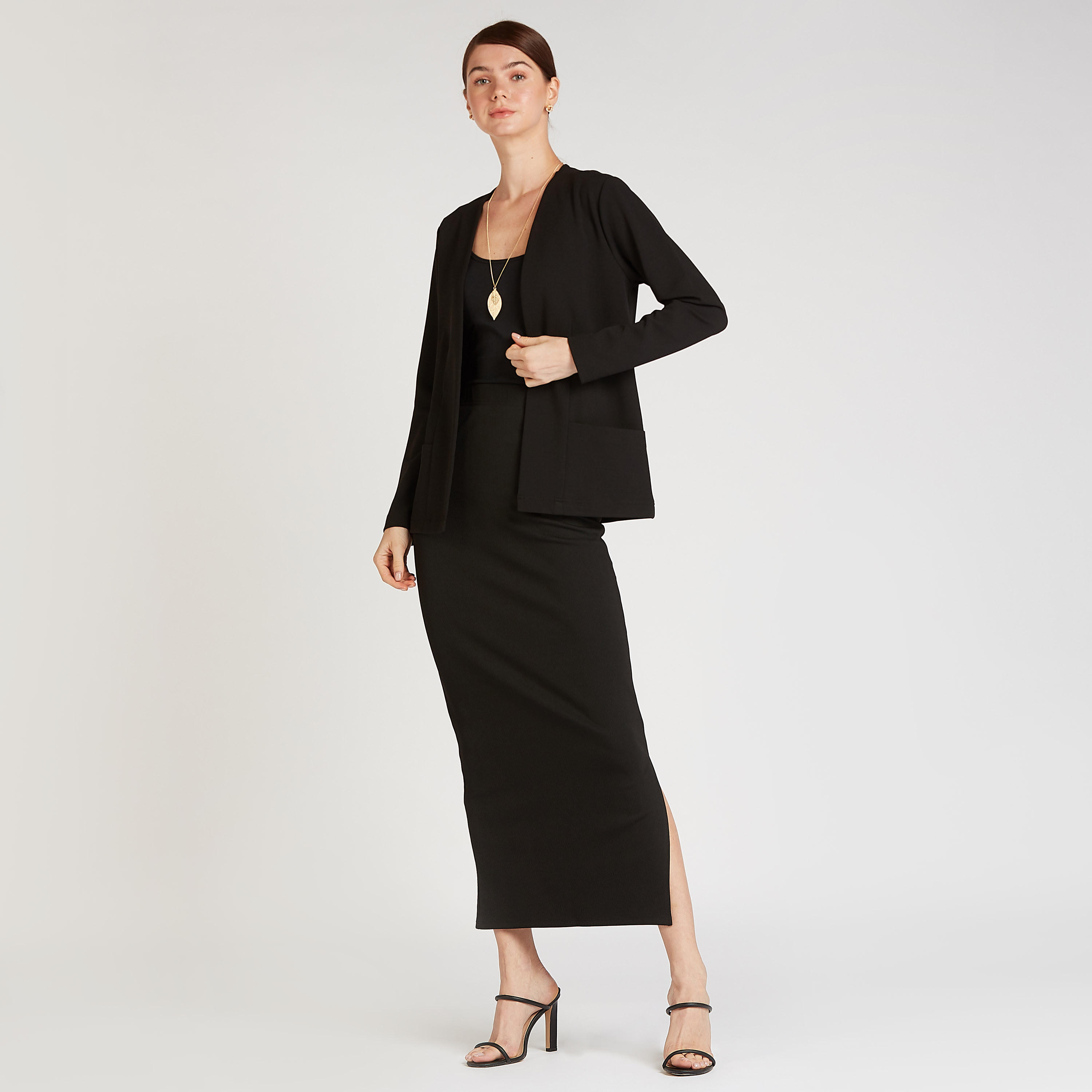 تنّورة طويلة ضيّقة رسمية بتفاصيل مضلّعة وفتحة جانبيّة-women-clothing-bottoms-skirts-image-2