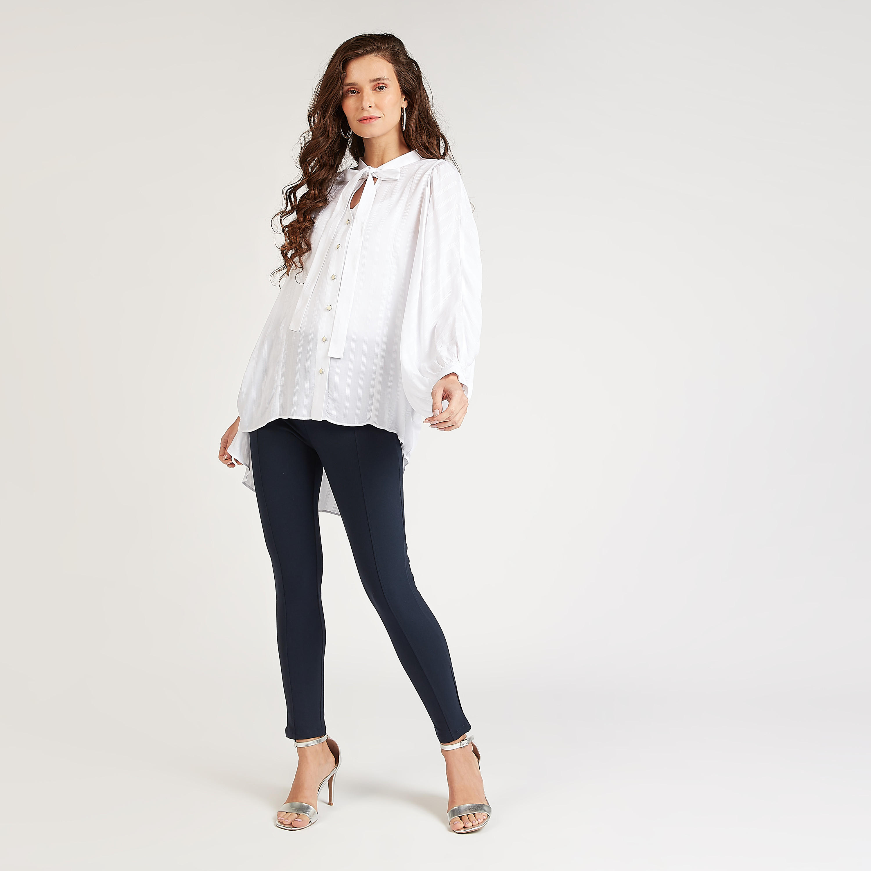 بنطلون ليقنز سكيني سادة بخصر مطاطي متوسط الارتفاع-women-clothing-bottoms-leggings-image-2