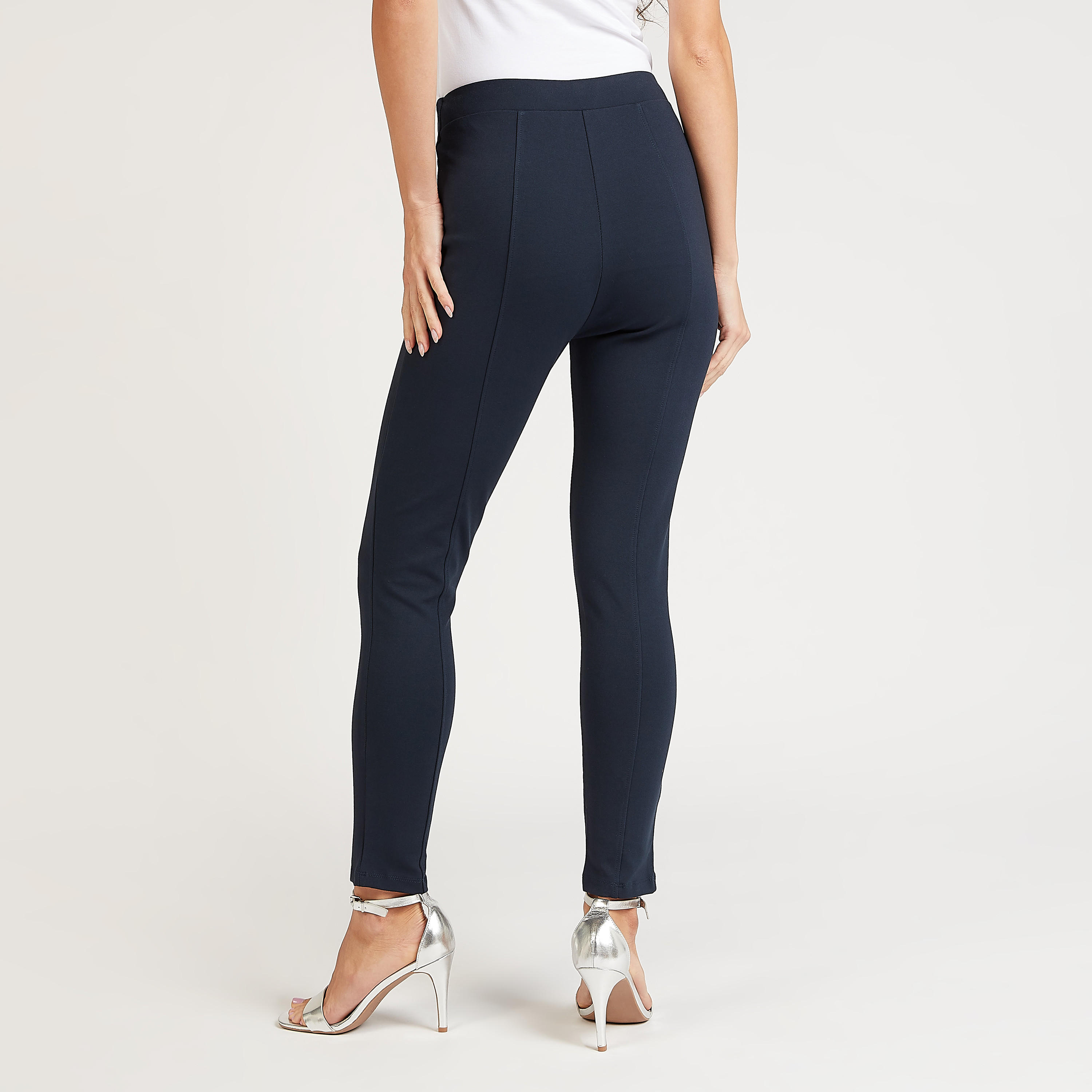 بنطلون ليقنز سكيني سادة بخصر مطاطي متوسط الارتفاع-women-clothing-bottoms-leggings-image-4