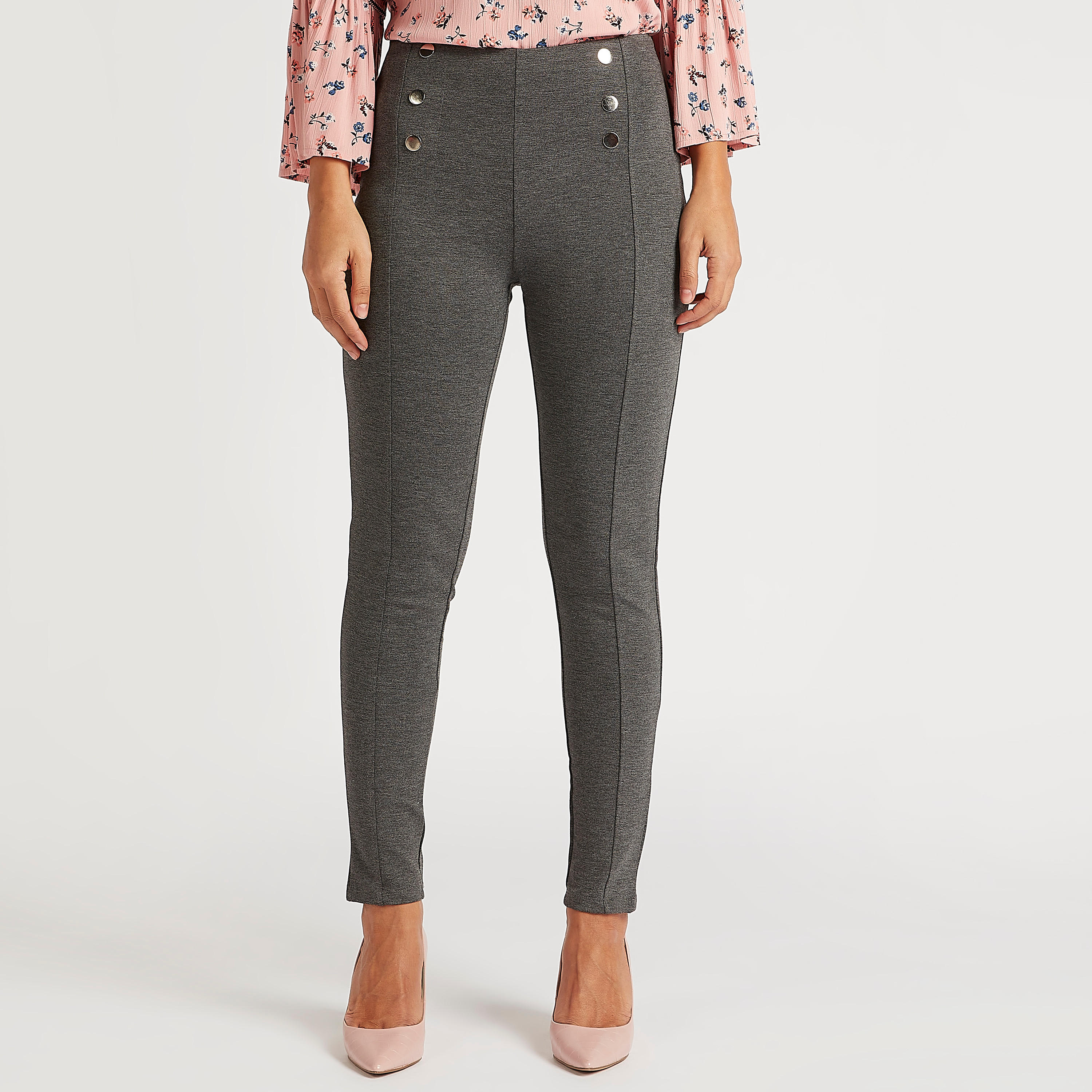 بنطلون تريقنز سكيني فيت بارز الملمس بخصر مطاطي متوسط الارتفاع-women-clothing-bottoms-leggings-image-1
