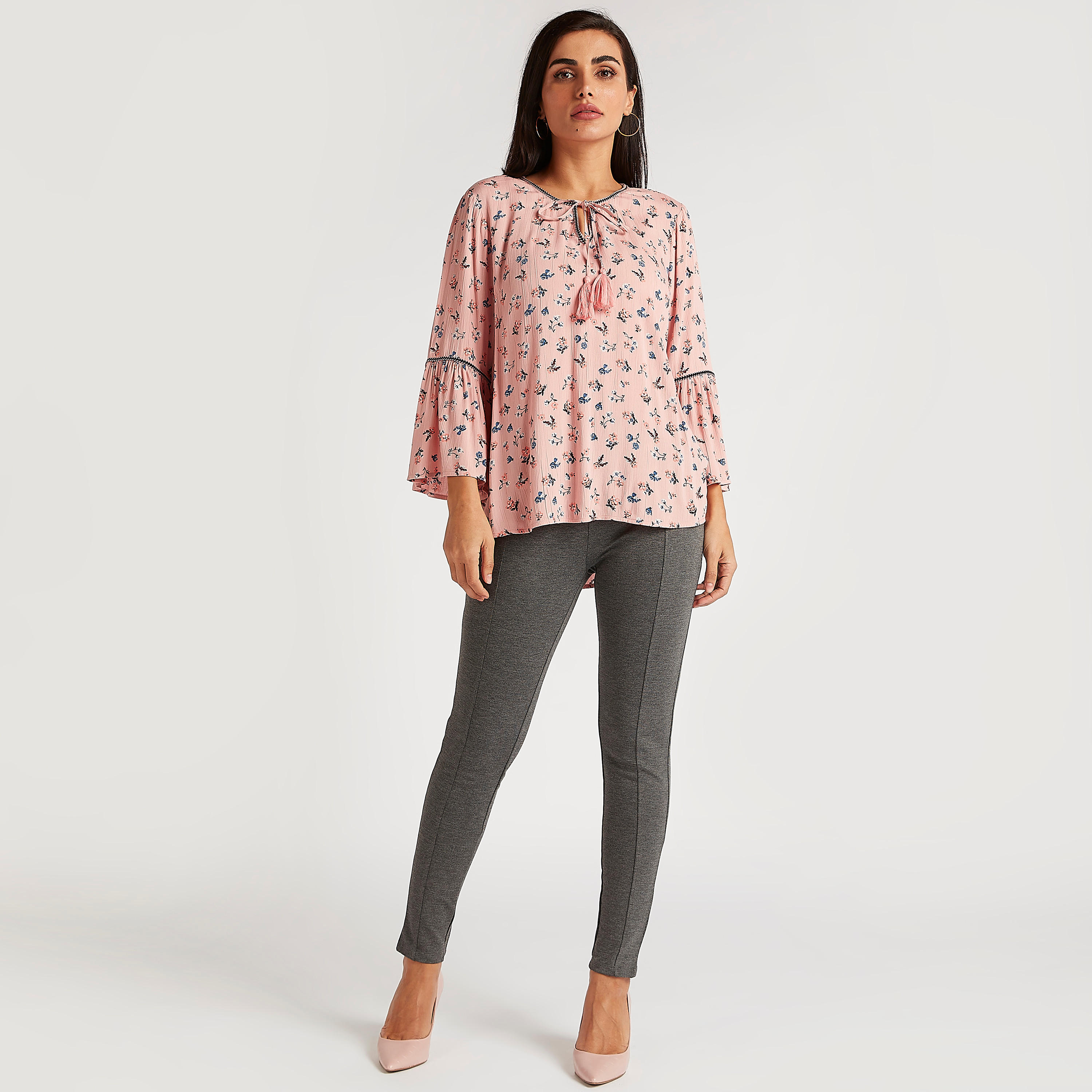 بنطلون تريقنز سكيني فيت بارز الملمس بخصر مطاطي متوسط الارتفاع-women-clothing-bottoms-leggings-image-2