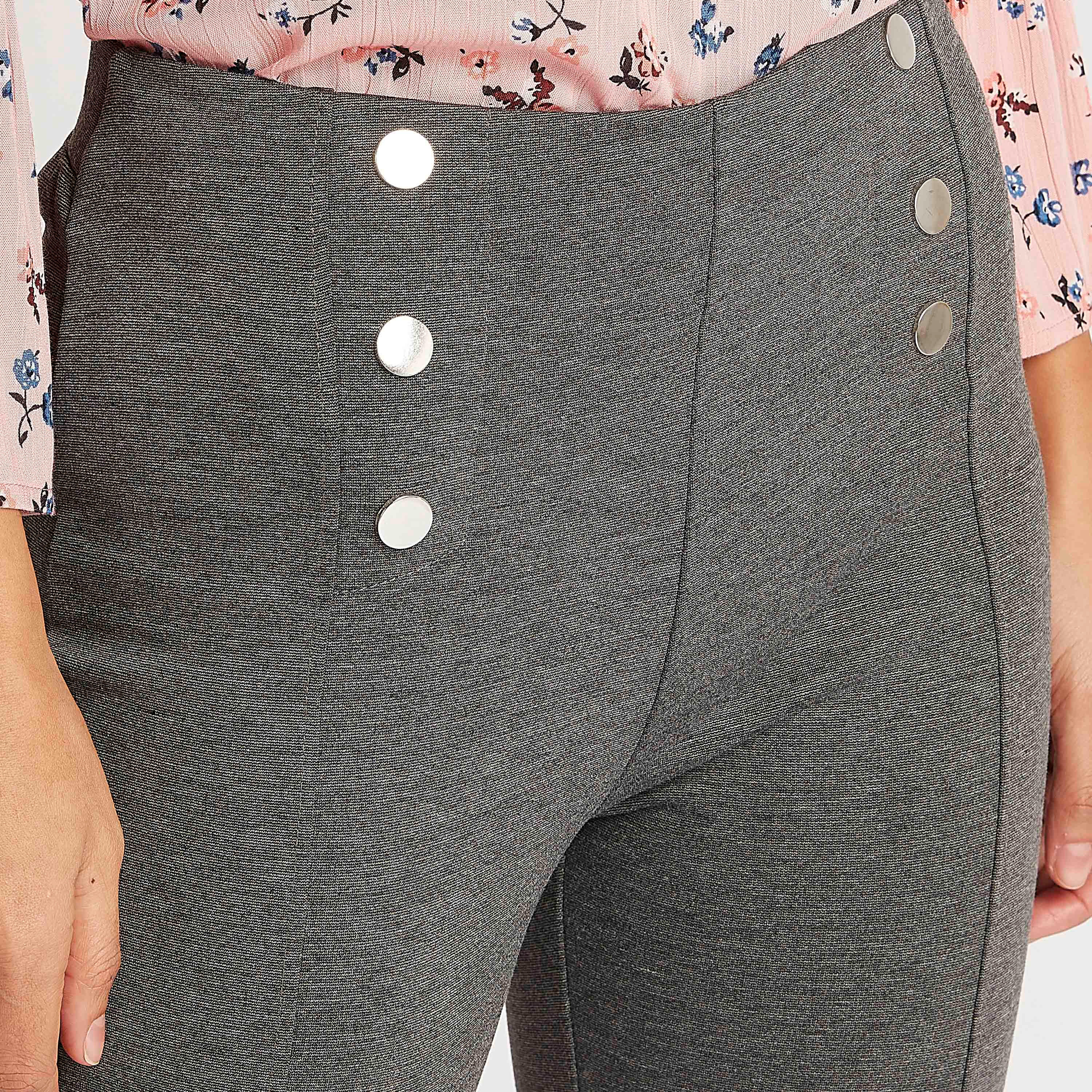 بنطلون تريقنز سكيني فيت بارز الملمس بخصر مطاطي متوسط الارتفاع-women-clothing-bottoms-leggings-image-3
