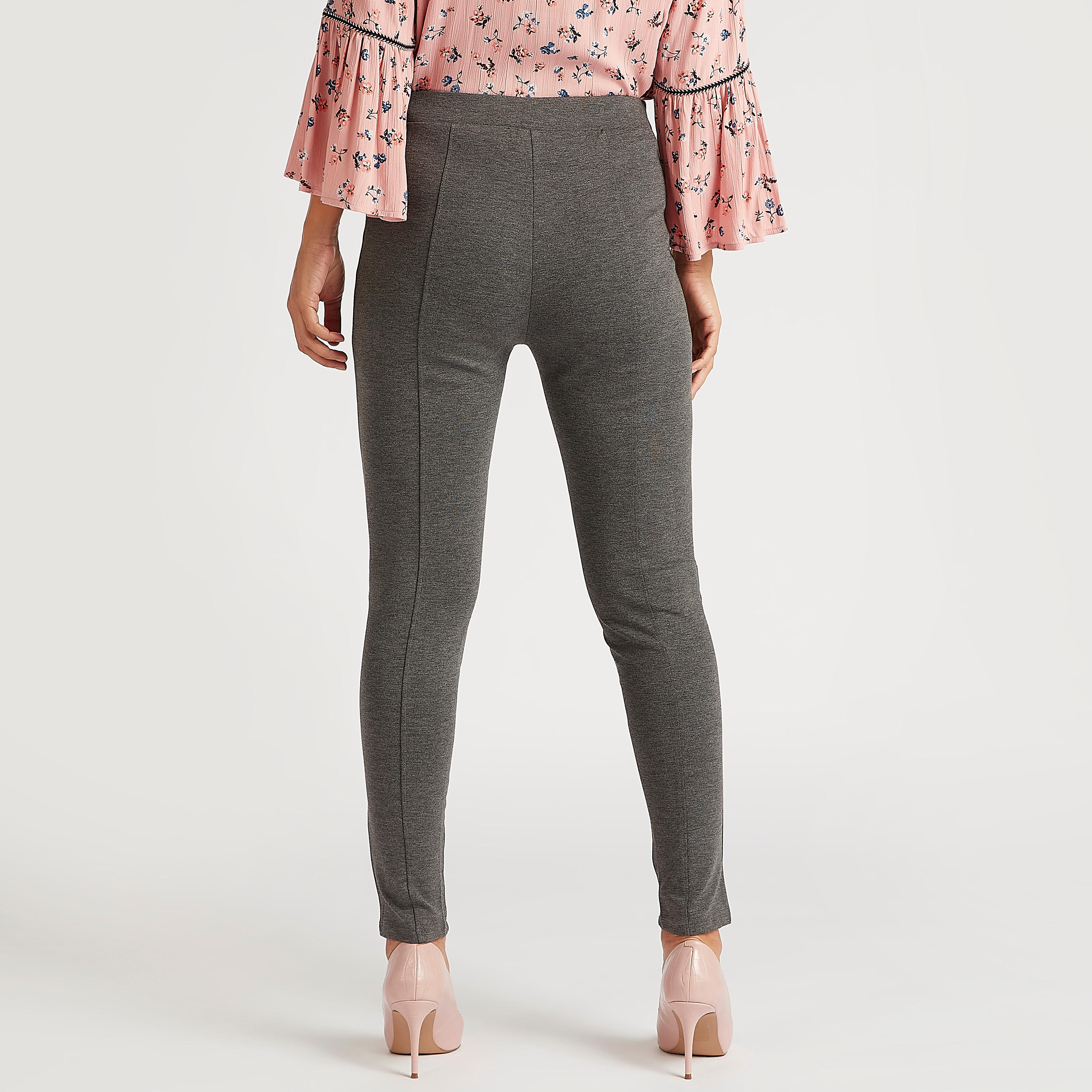 بنطلون تريقنز سكيني فيت بارز الملمس بخصر مطاطي متوسط الارتفاع-women-clothing-bottoms-leggings-image-4