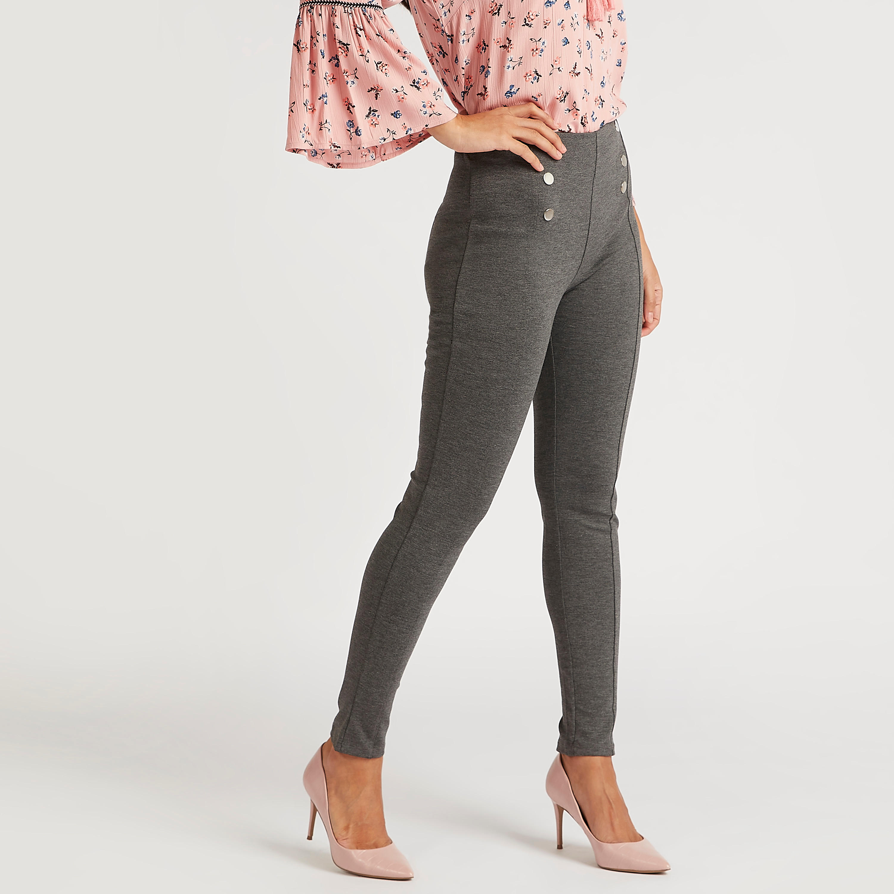 بنطلون تريقنز سكيني فيت بارز الملمس بخصر مطاطي متوسط الارتفاع-women-clothing-bottoms-leggings-image-5