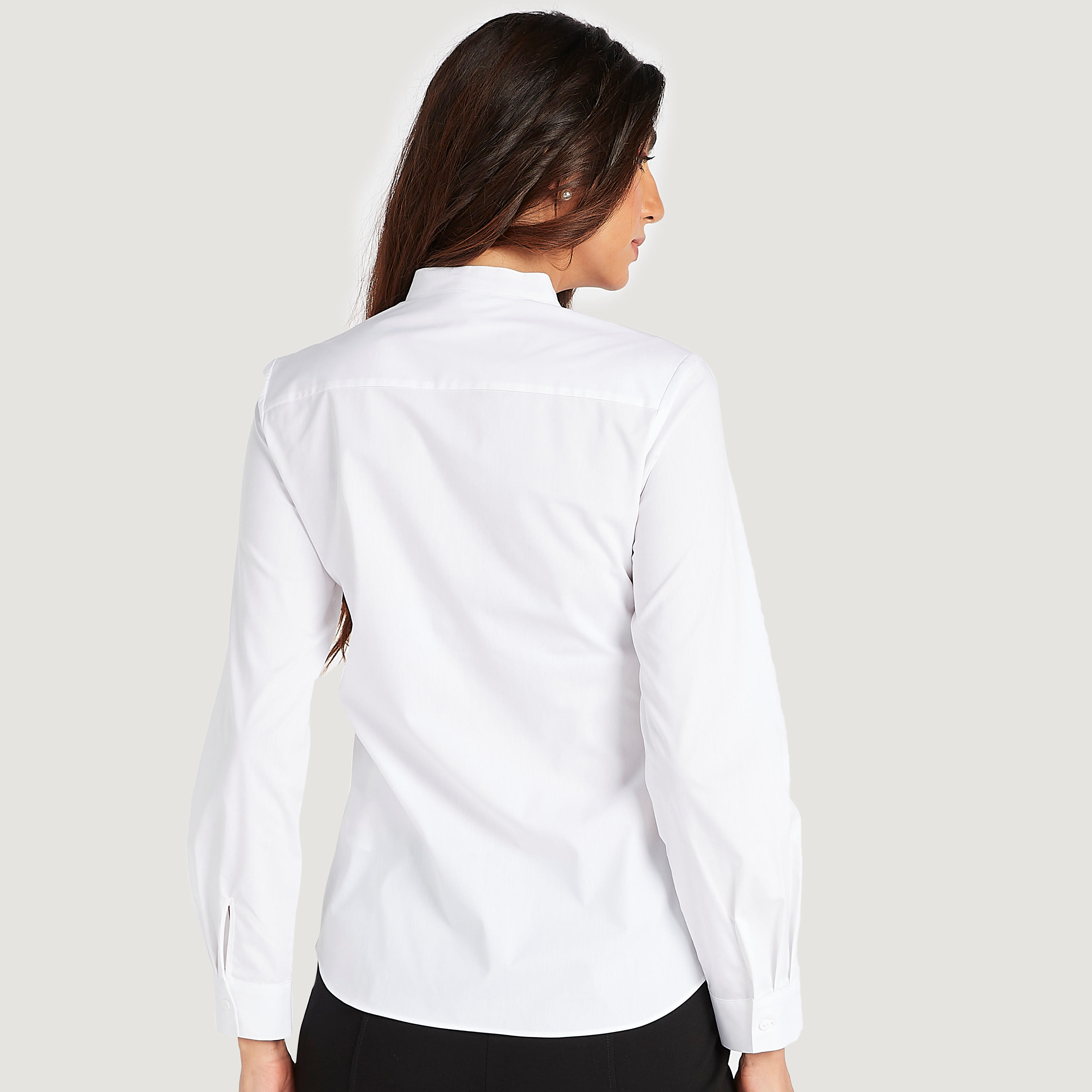 بلوزة سادة بياقة ماندارين وتفاصيل ثنايا وأكمام طويلة-women-clothing-shirtsandblouses-blouses-image-2