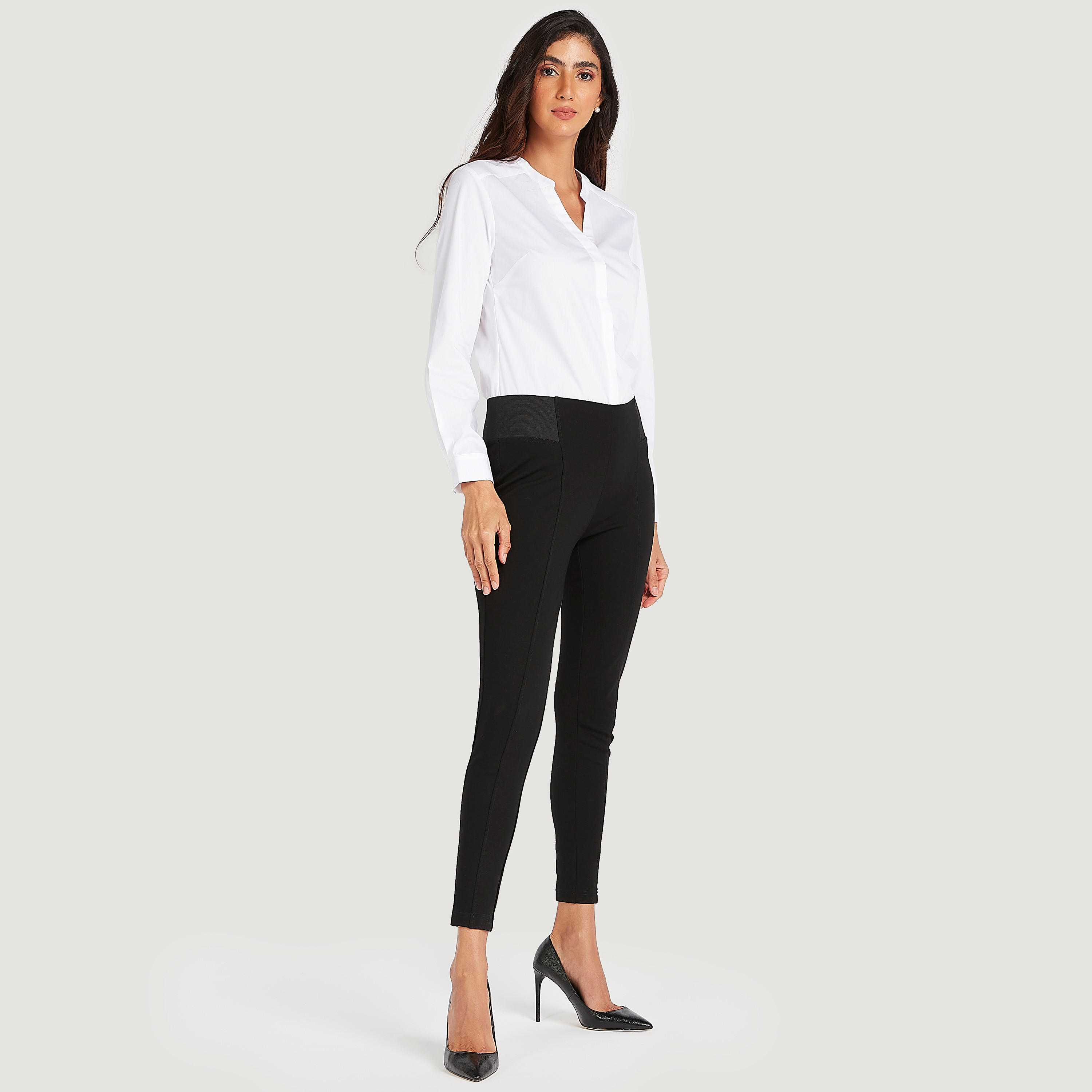 قميص سادة بياقة ماندارين وأكمام طويلة-women-clothing-shirtsandblouses-shirts-image-2