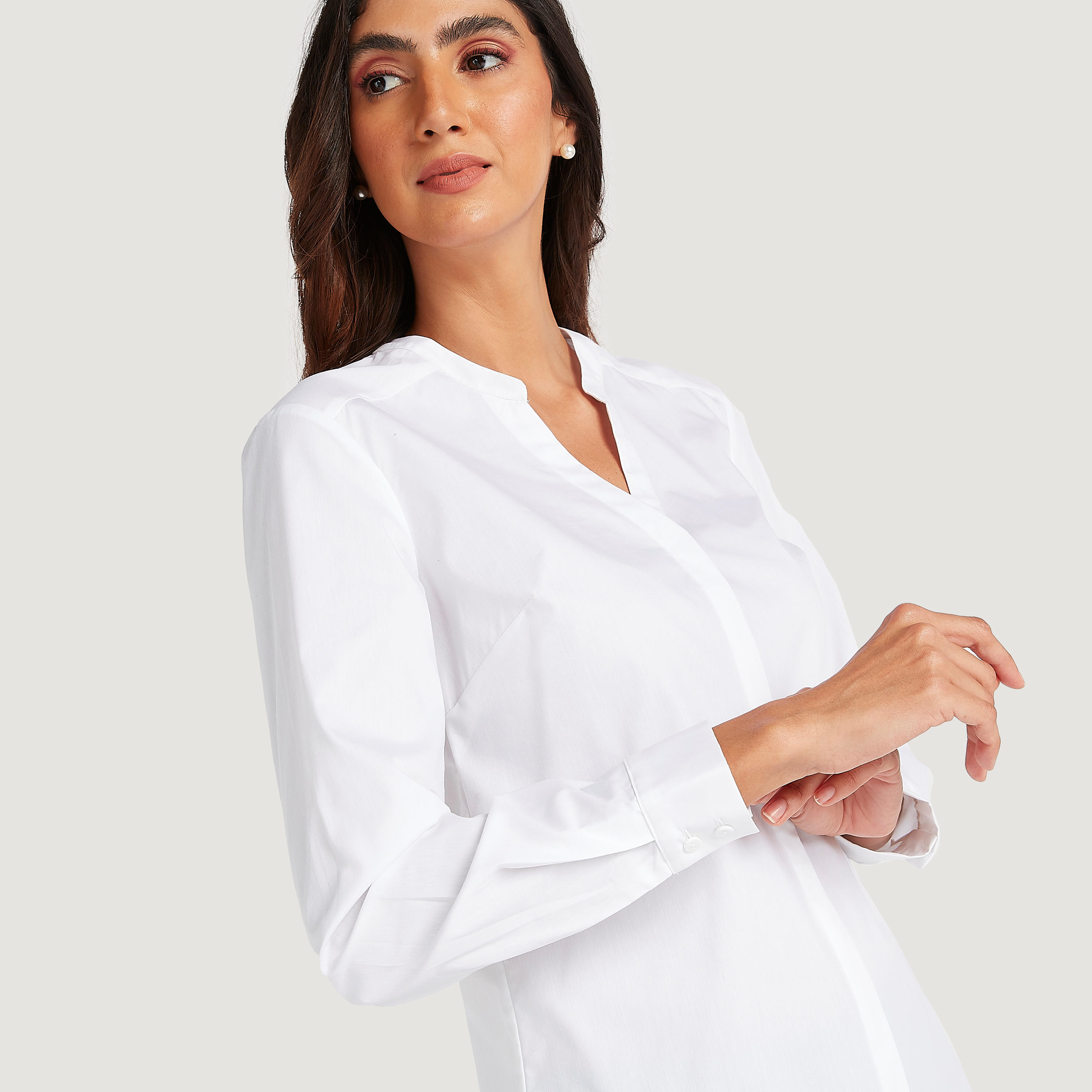 قميص سادة بياقة ماندارين وأكمام طويلة-women-clothing-shirtsandblouses-shirts-image-3