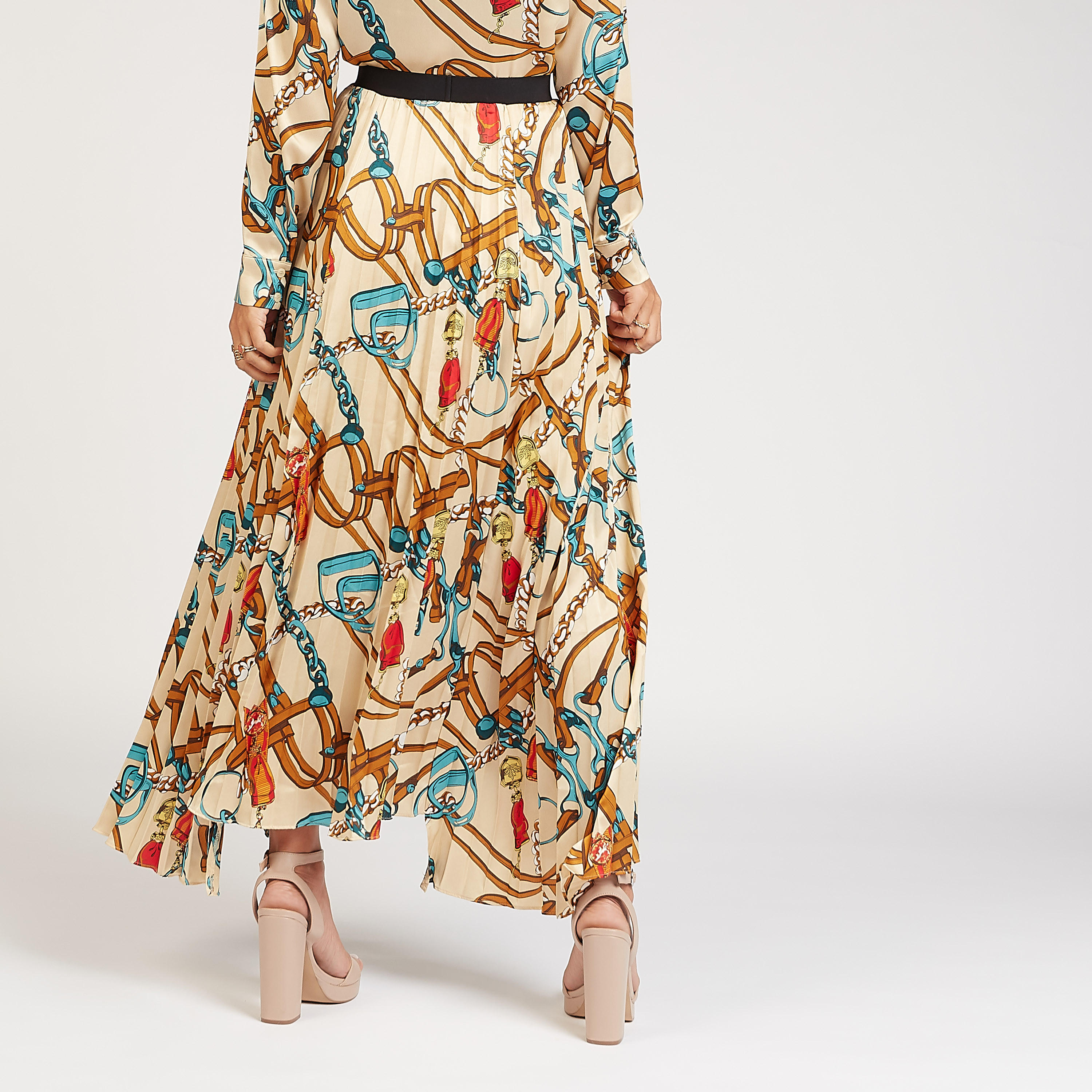 تنورة مستدامة إيه لاين طويلة بخصر مطّاطي بثنايا وطبعات-women-clothing-bottoms-skirts-image-4
