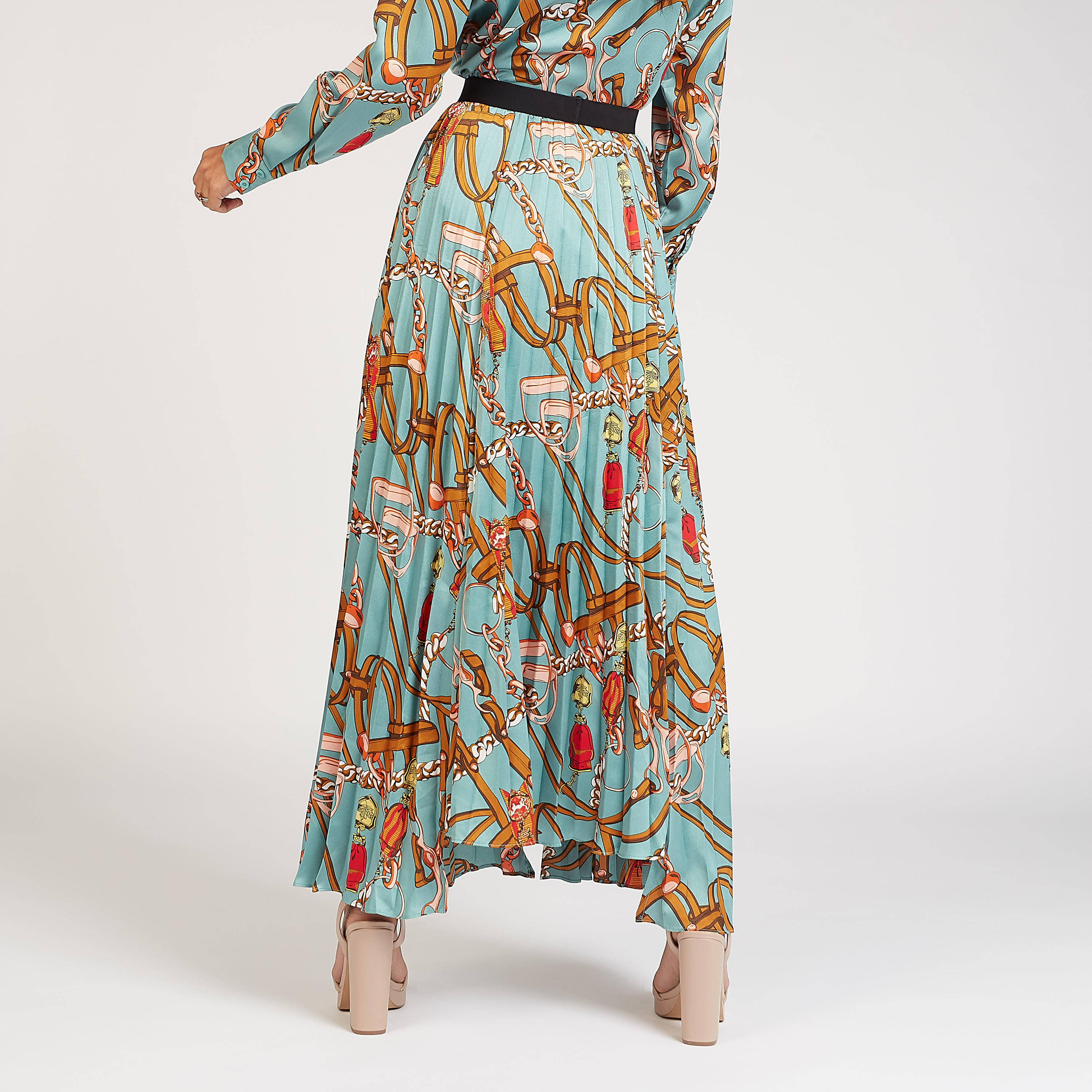 تنورة مستدامة إيه لاين طويلة بخصر مطّاطي بثنايا وطبعات-women-clothing-bottoms-skirts-image-4