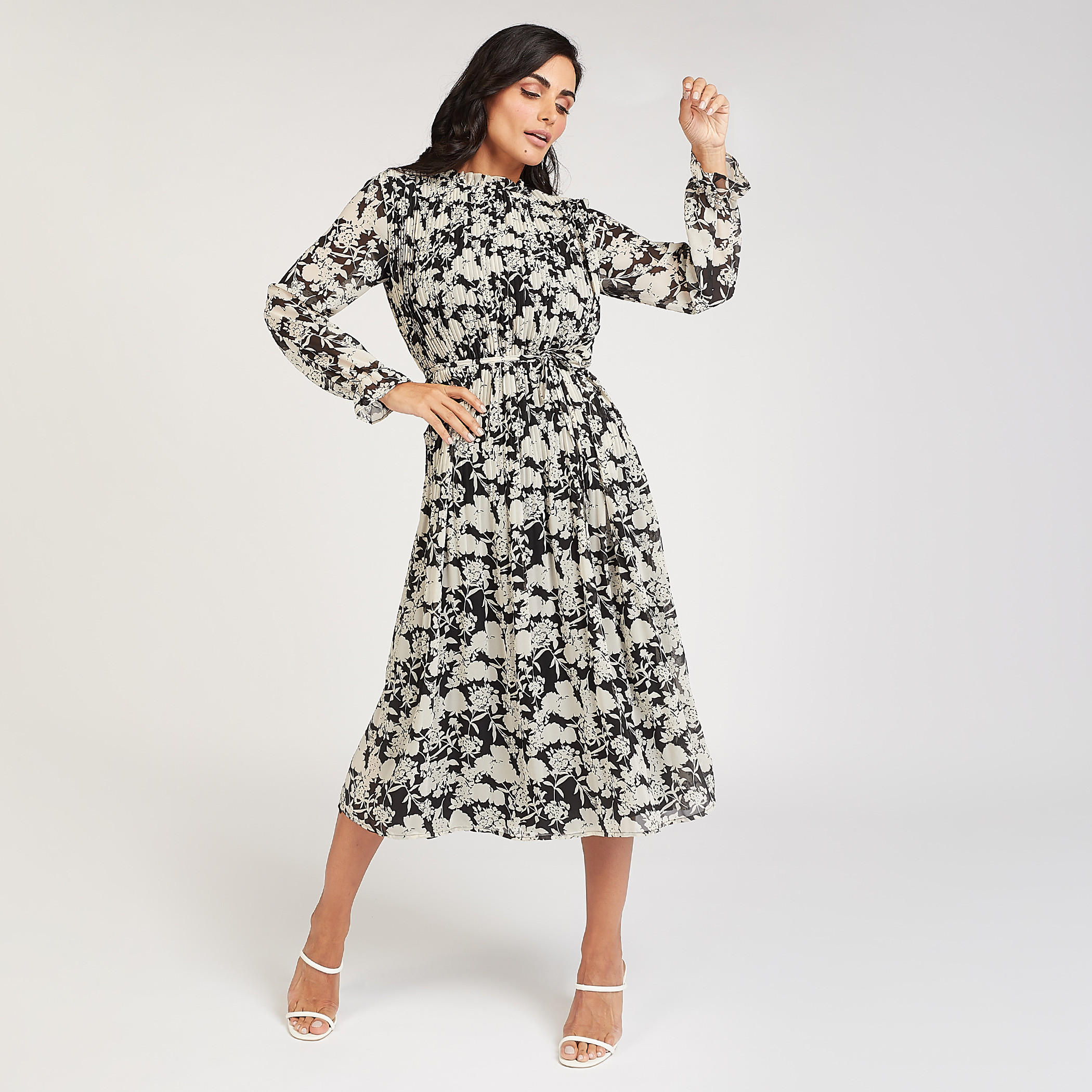 فستان إيه لاين ميدي بأكمام طويلة وأربطة وطبعات-women-clothing-dresses-image-1