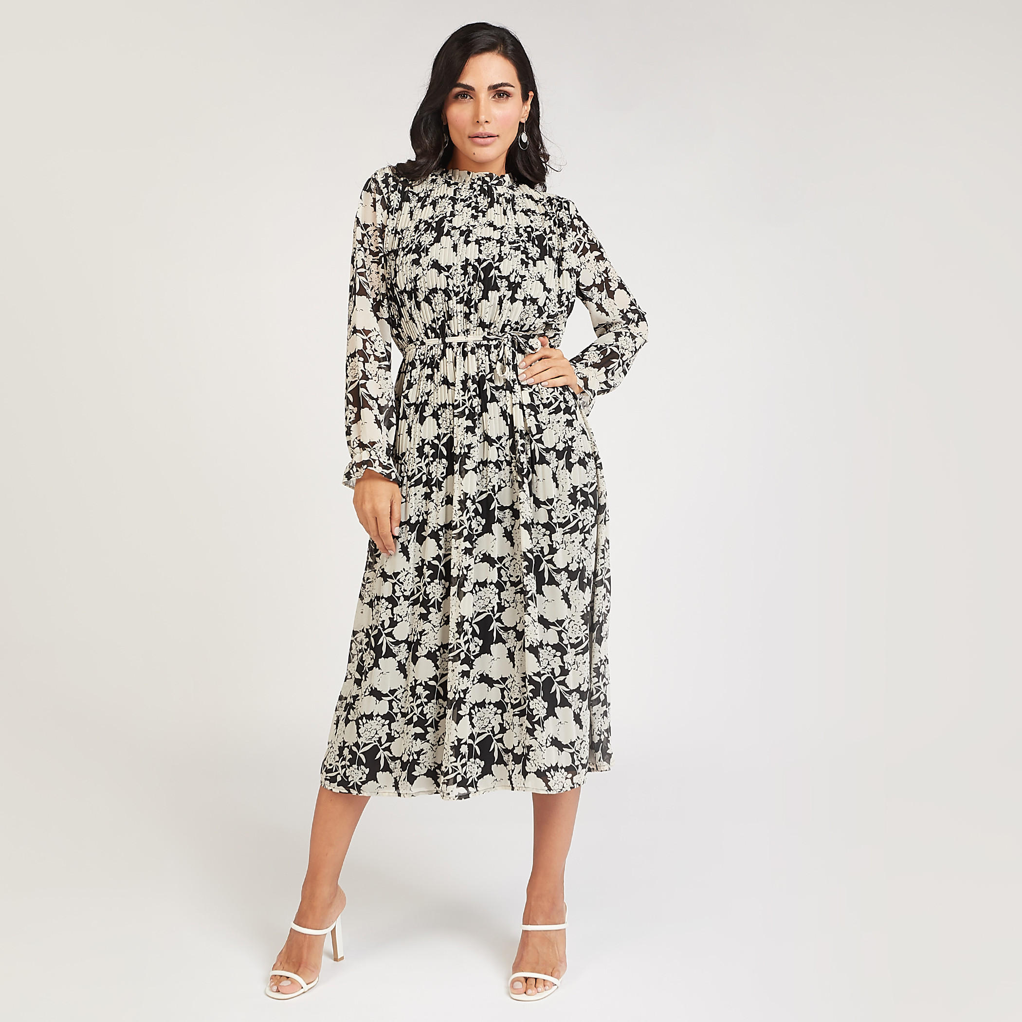 فستان إيه لاين ميدي بأكمام طويلة وأربطة وطبعات-women-clothing-dresses-image-6