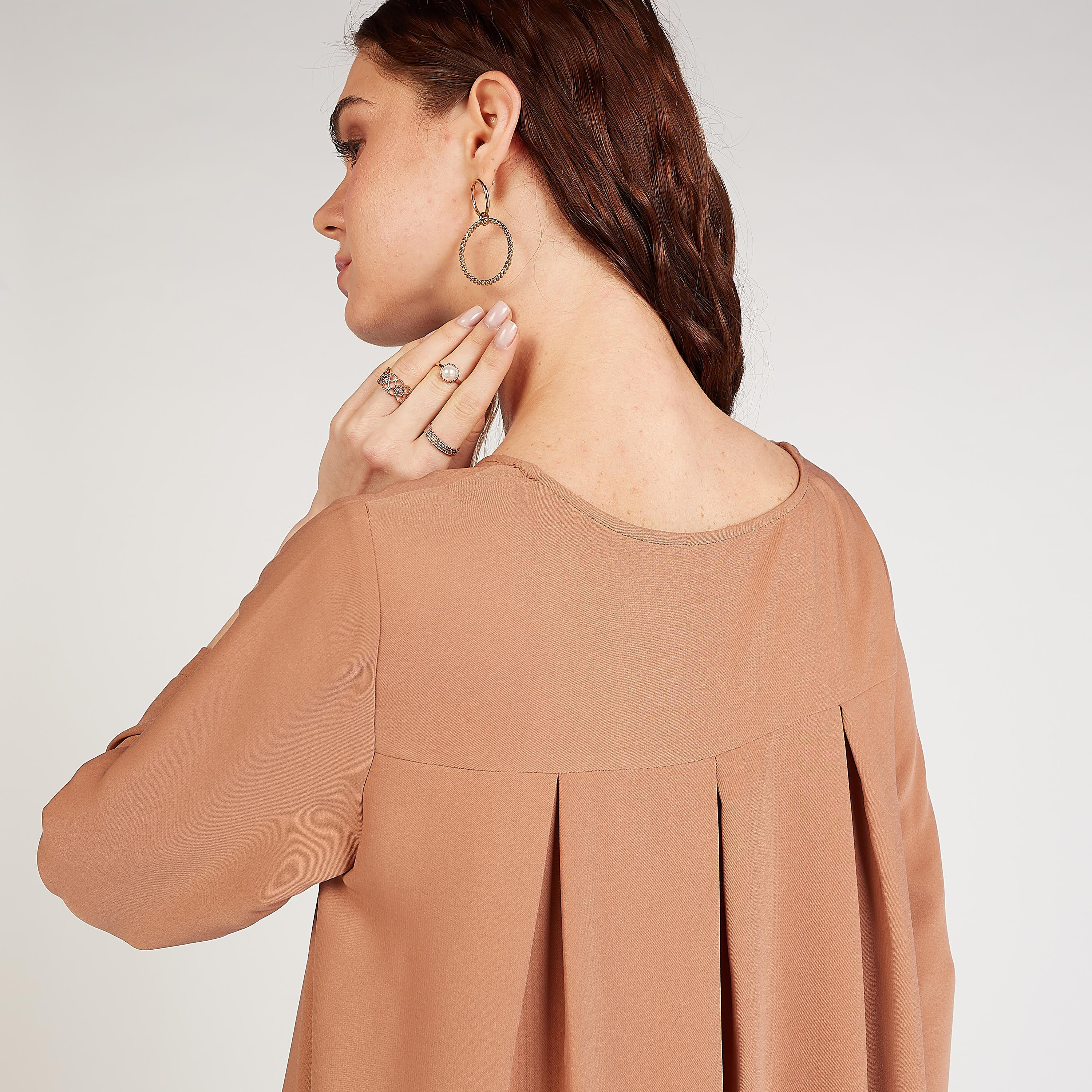 Sustainable Solid Asymmetric Dress with Round Neck and 3/4 Sleeves-women-clothing-dresses-image-3